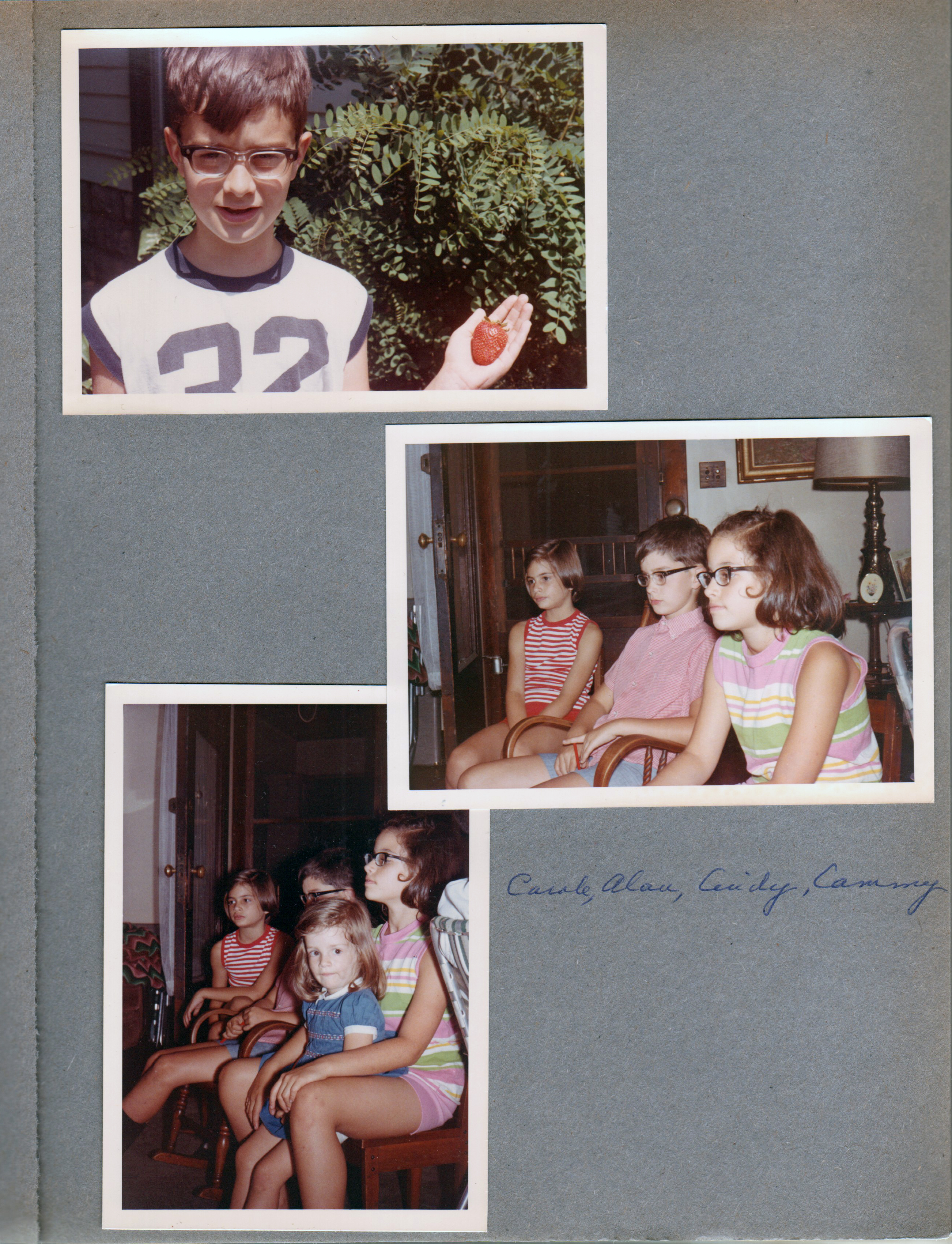 Alan holding strawberry. 3845 Capitol Carole, Alan, Cindy, Cammy