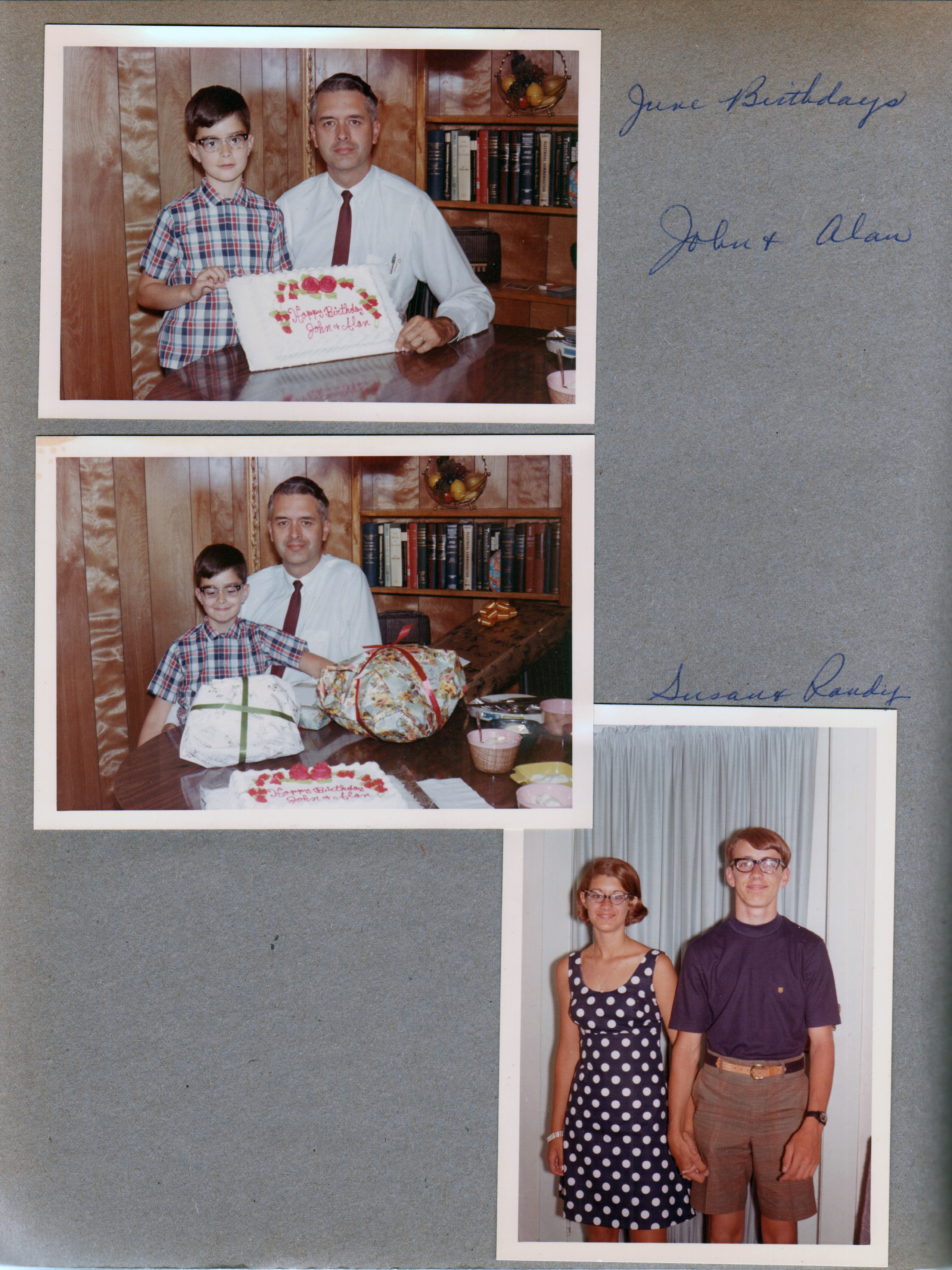 6122 basement - June Birthdays - Alan and John. Susan and Randy Smith in living room