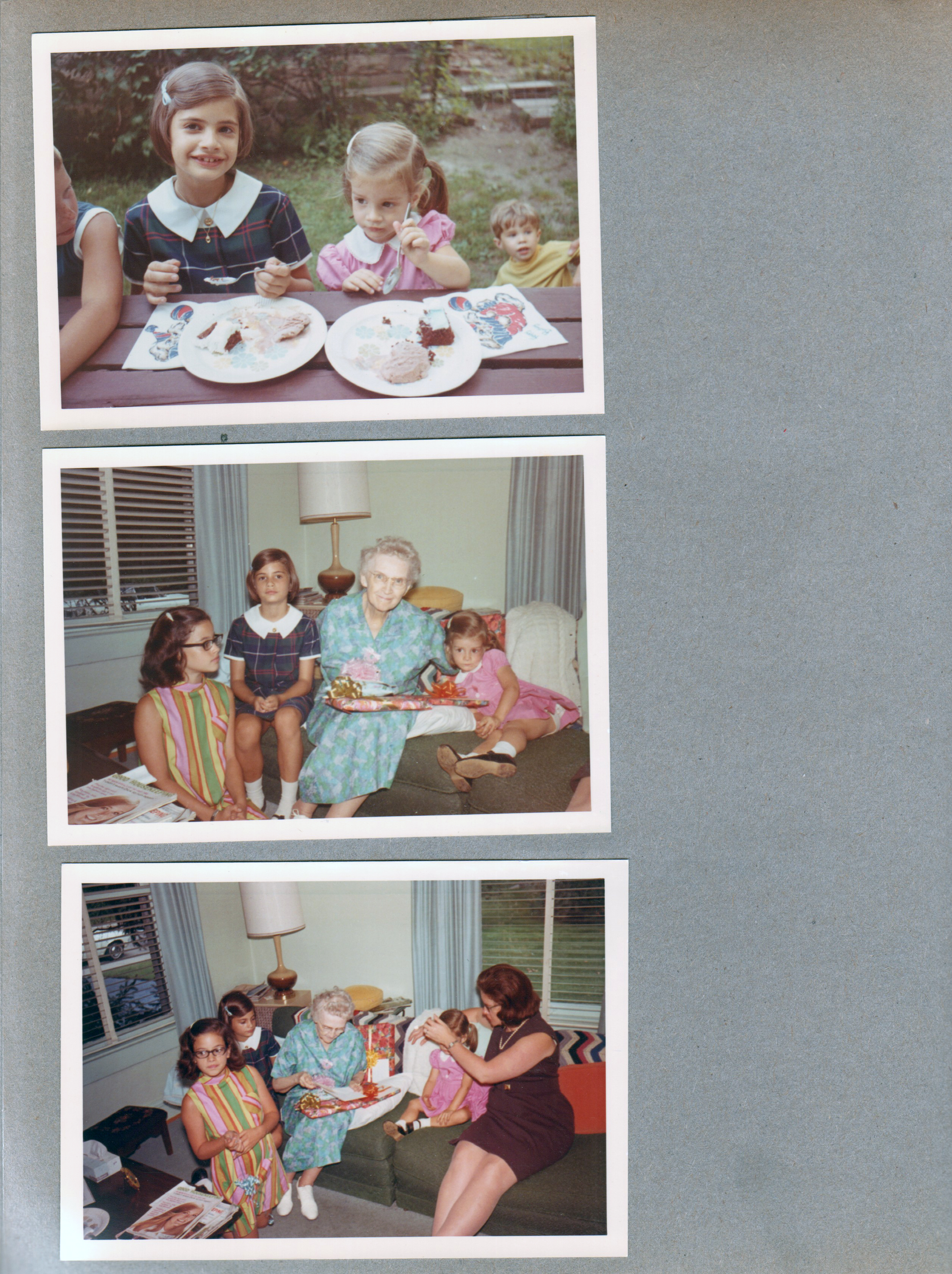 6122 yard - Carole, Cammy eating cake. Living room - Cindy, Carole, Vonnie, Cammy. Helen.