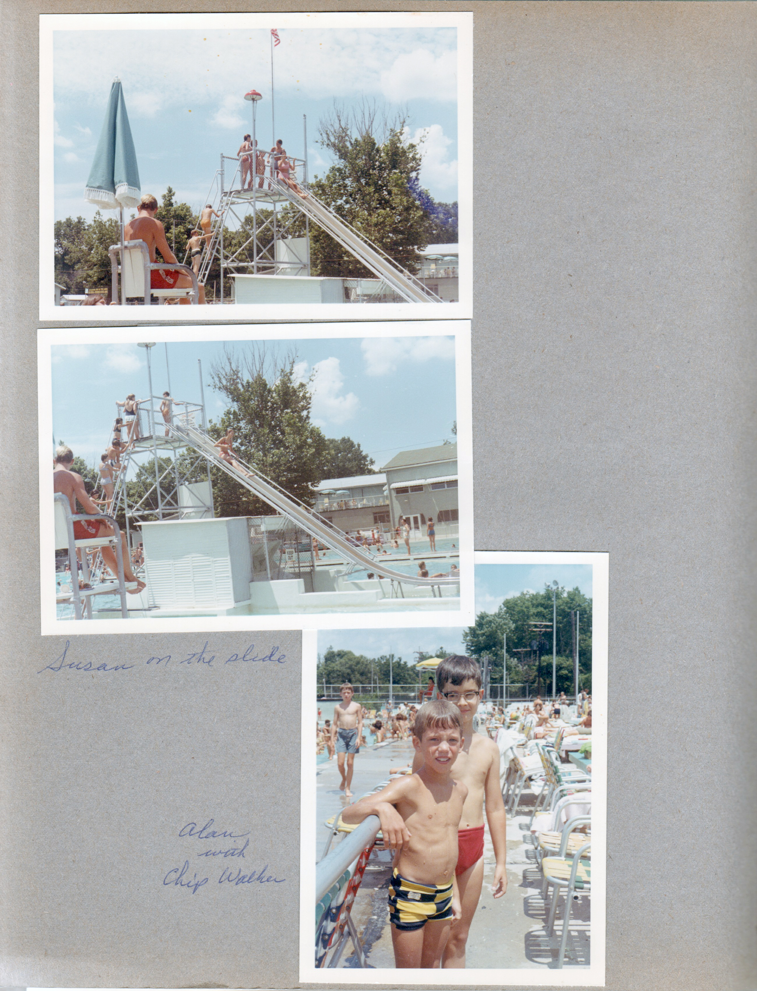 Riviera Club - Susan on slide. Alan and Chip Walker.