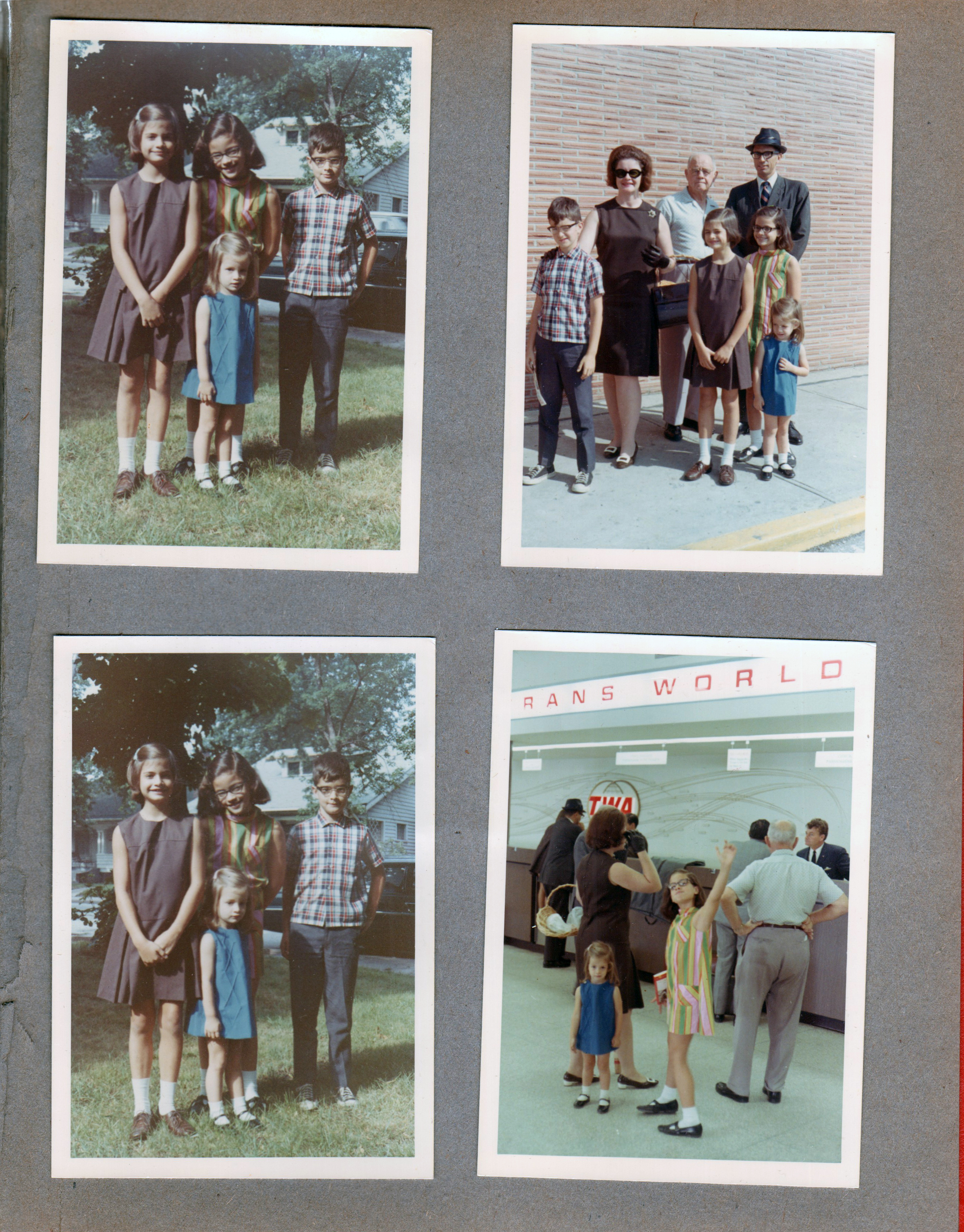 Carole, Cindy and Cammy, Alan. Alan, Helen, Curt, Carole, Bill, Cindy, Cammy. Morgans at Indianapolis Airport TWA