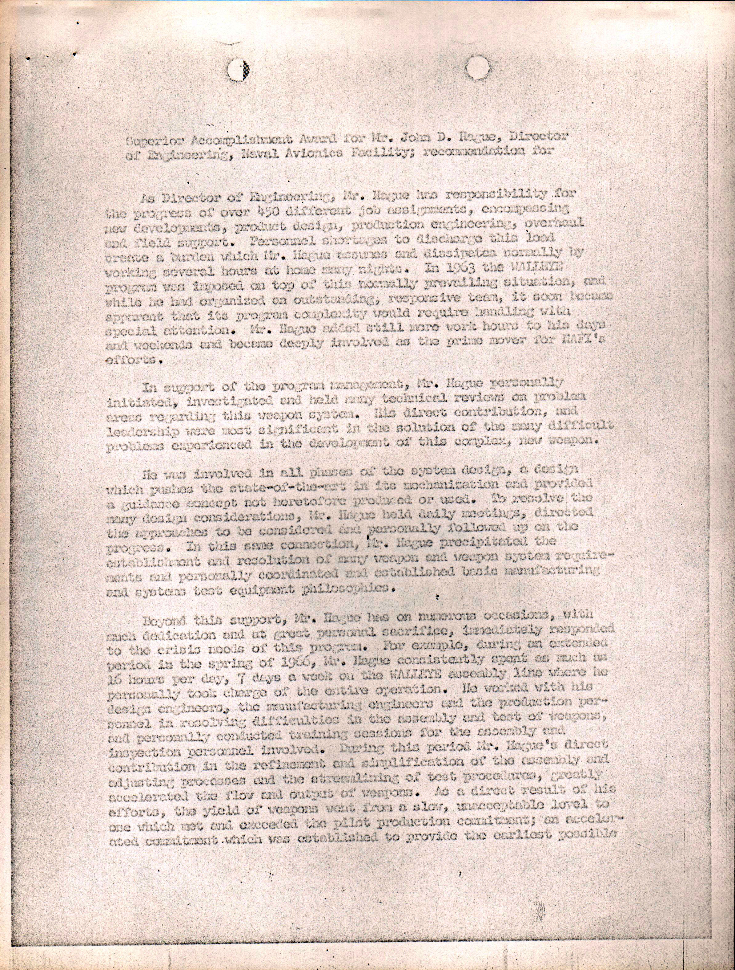 Navy letter - CO to NASC Walleye award John D Hague