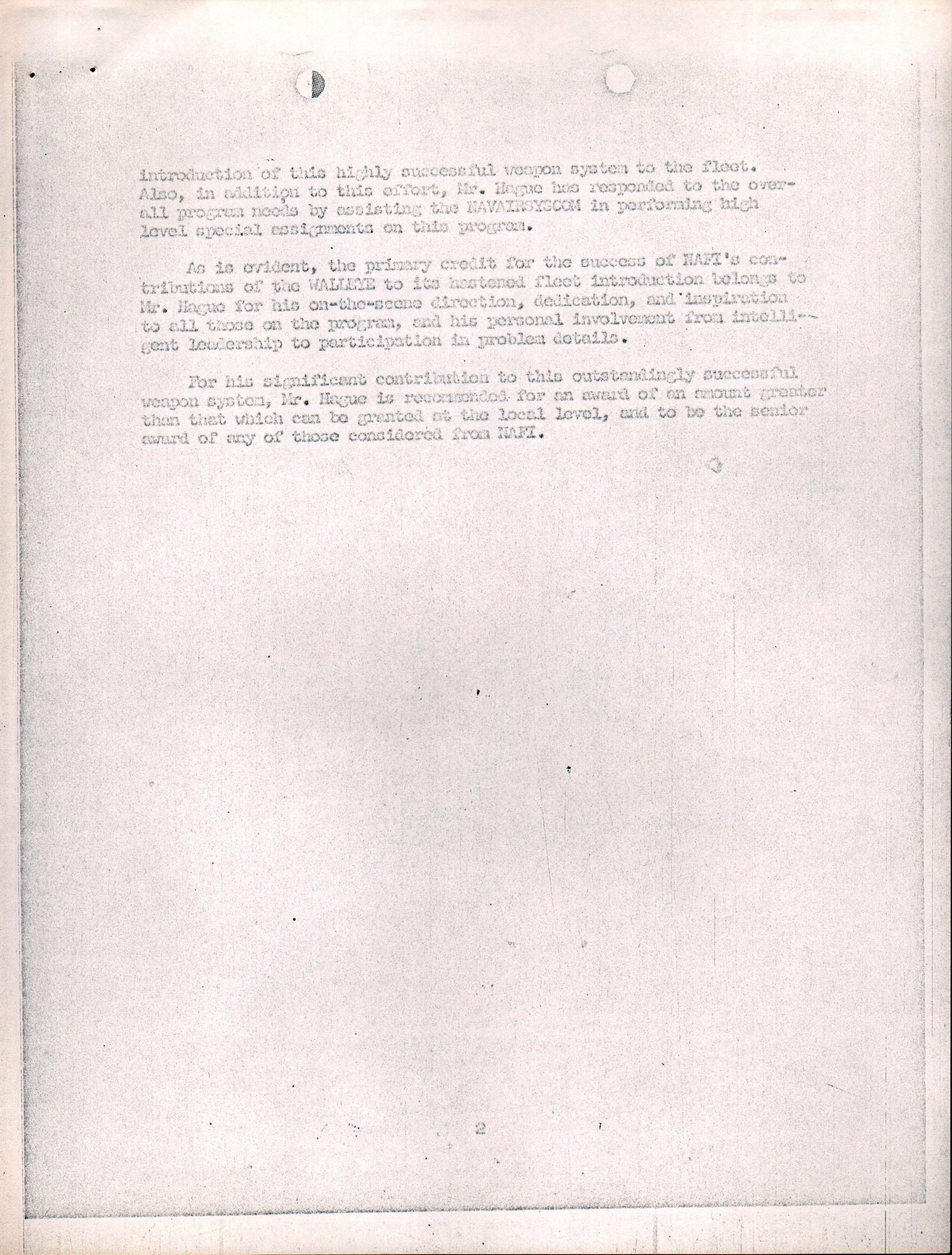 Navy letter - CO to NASC Walleye award John D Hague
