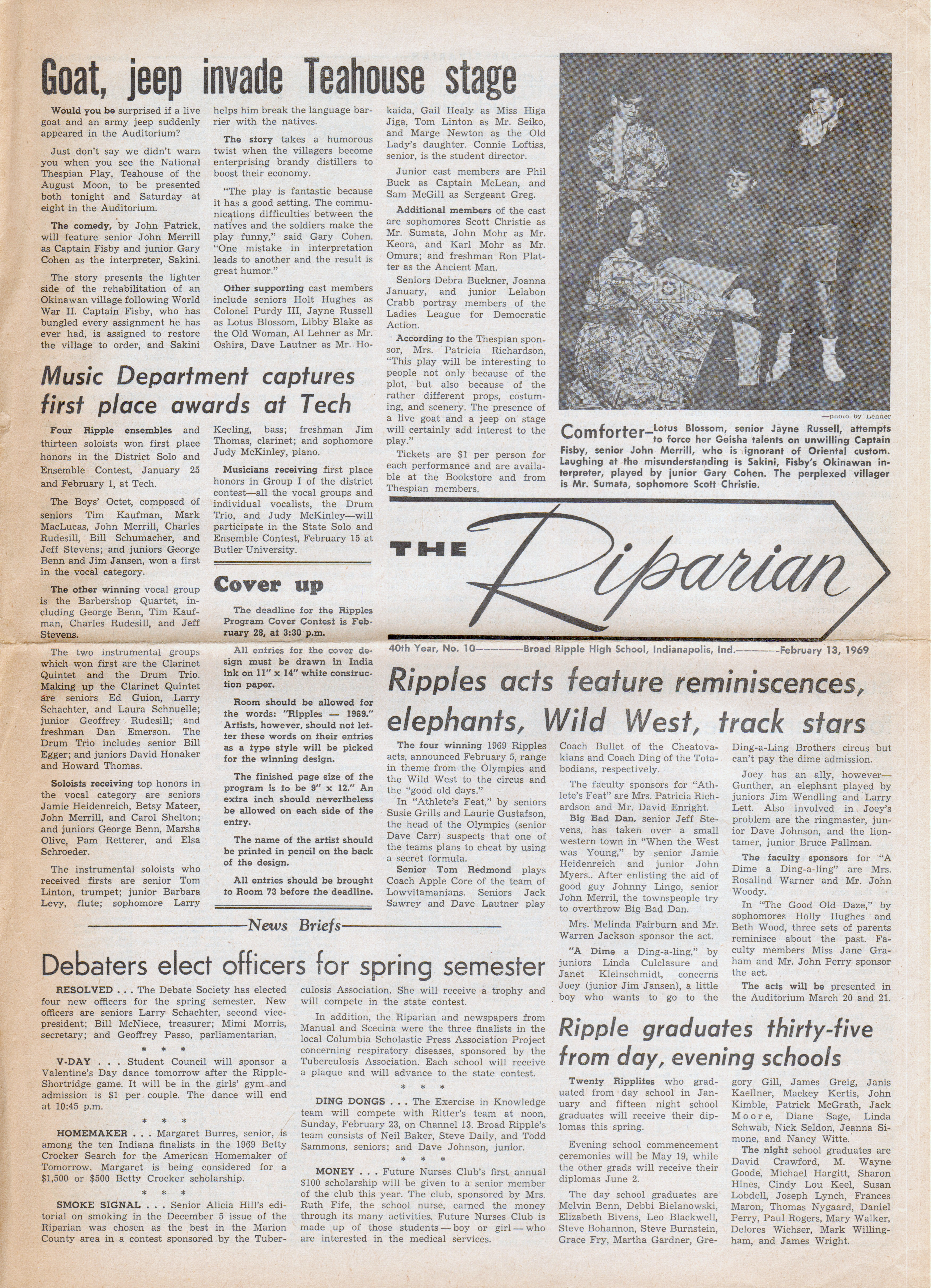 The Riparian newspaper Feb 13 1969 - Teahouse of the August Moon. Ripples Acts