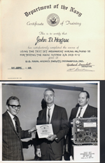 Navy certificate John D Hague and maybe Chuck Davidson - test set AN/AWN-38 Navy photo 36297