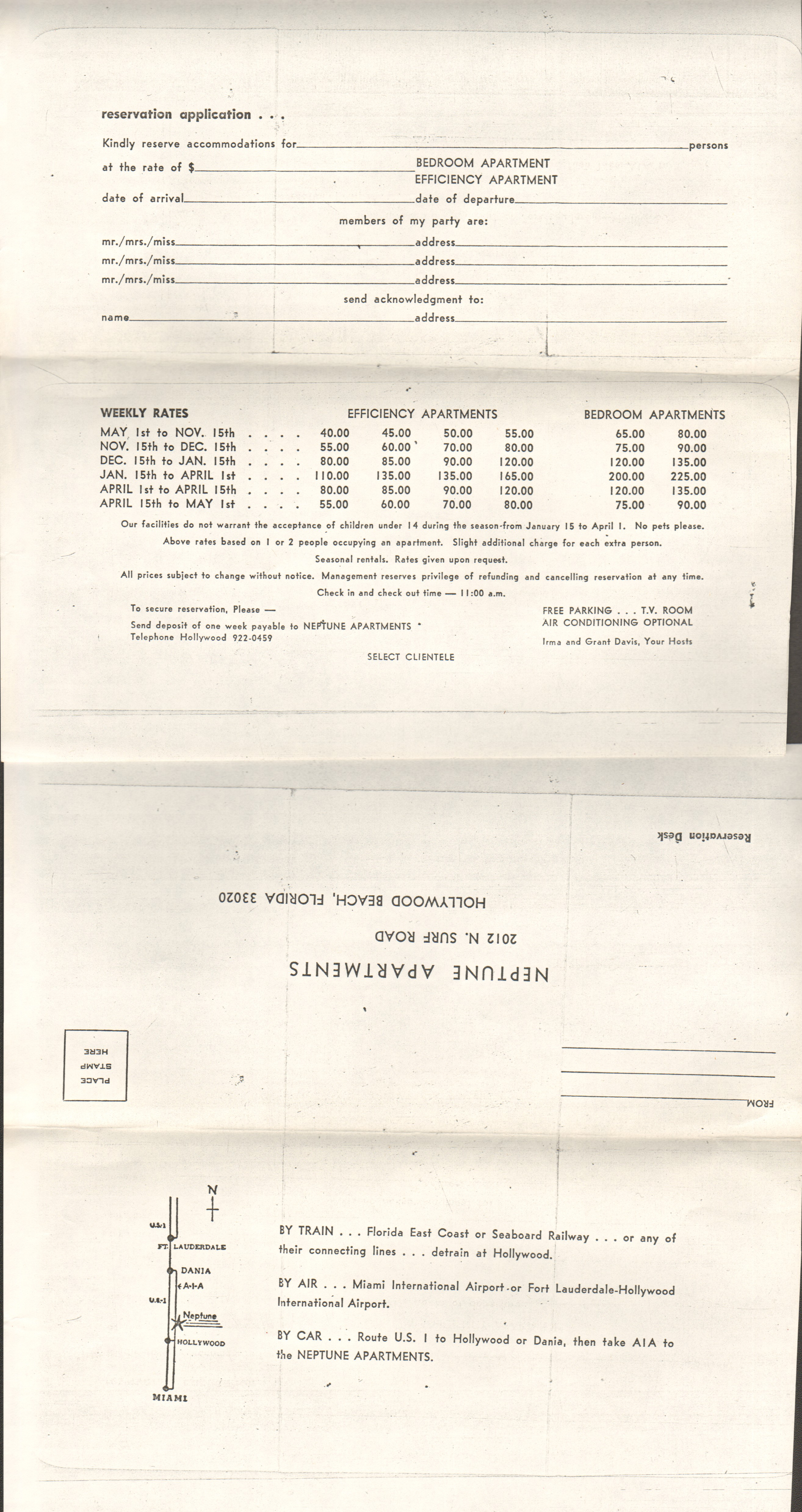 Neptune Apartments reservation form with prices