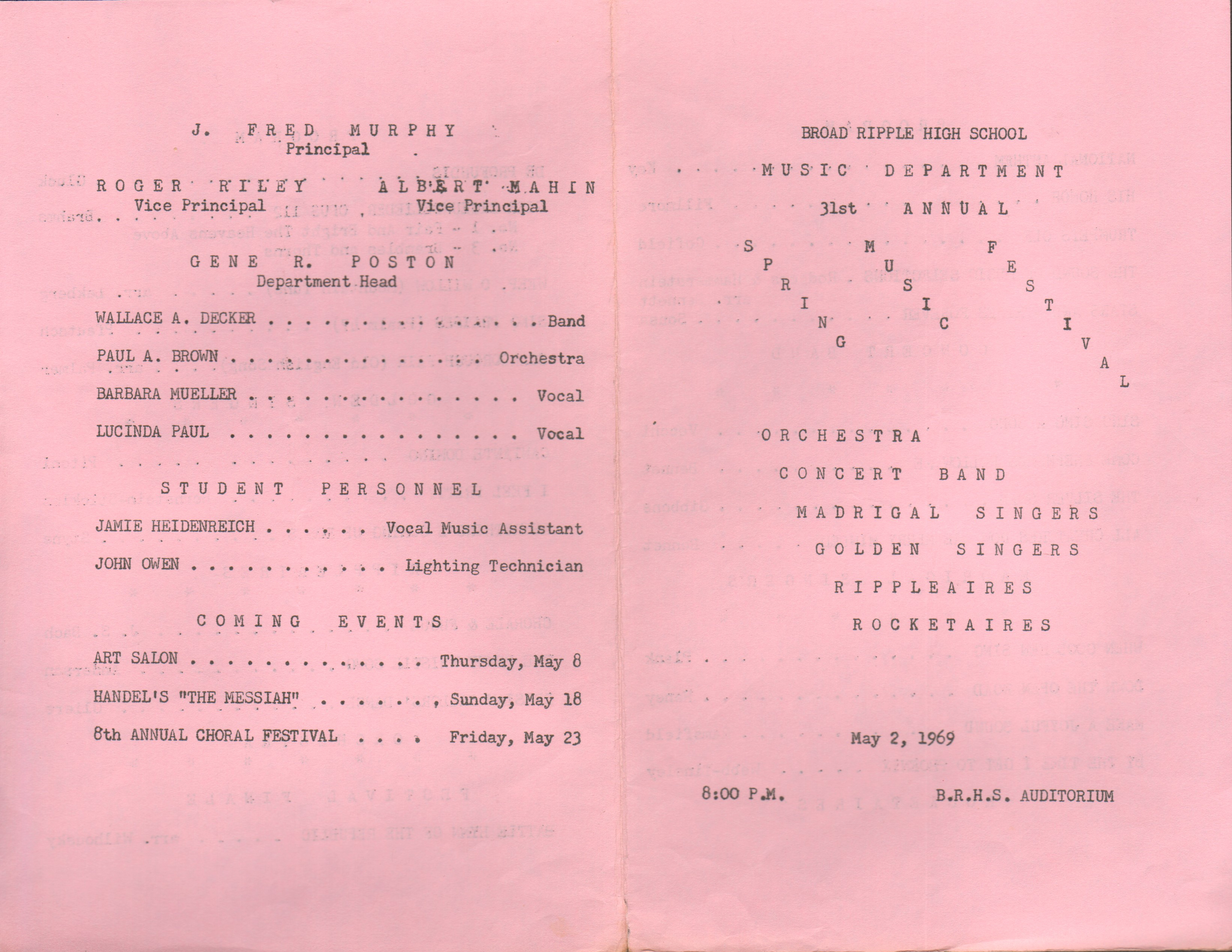 BRHS Spring Music Festival program May 2 1969