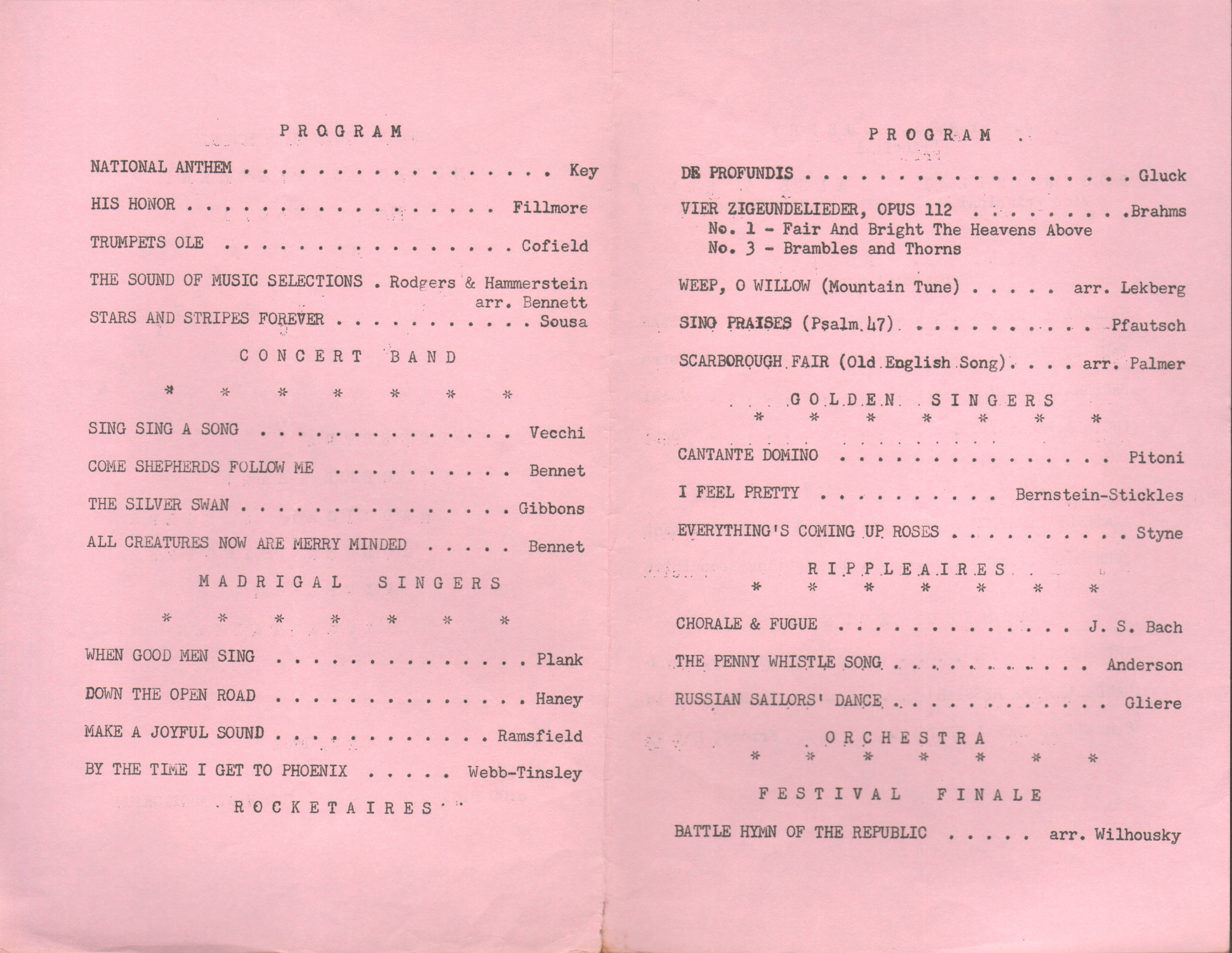 BRHS Spring Music Festival program May 2 1969