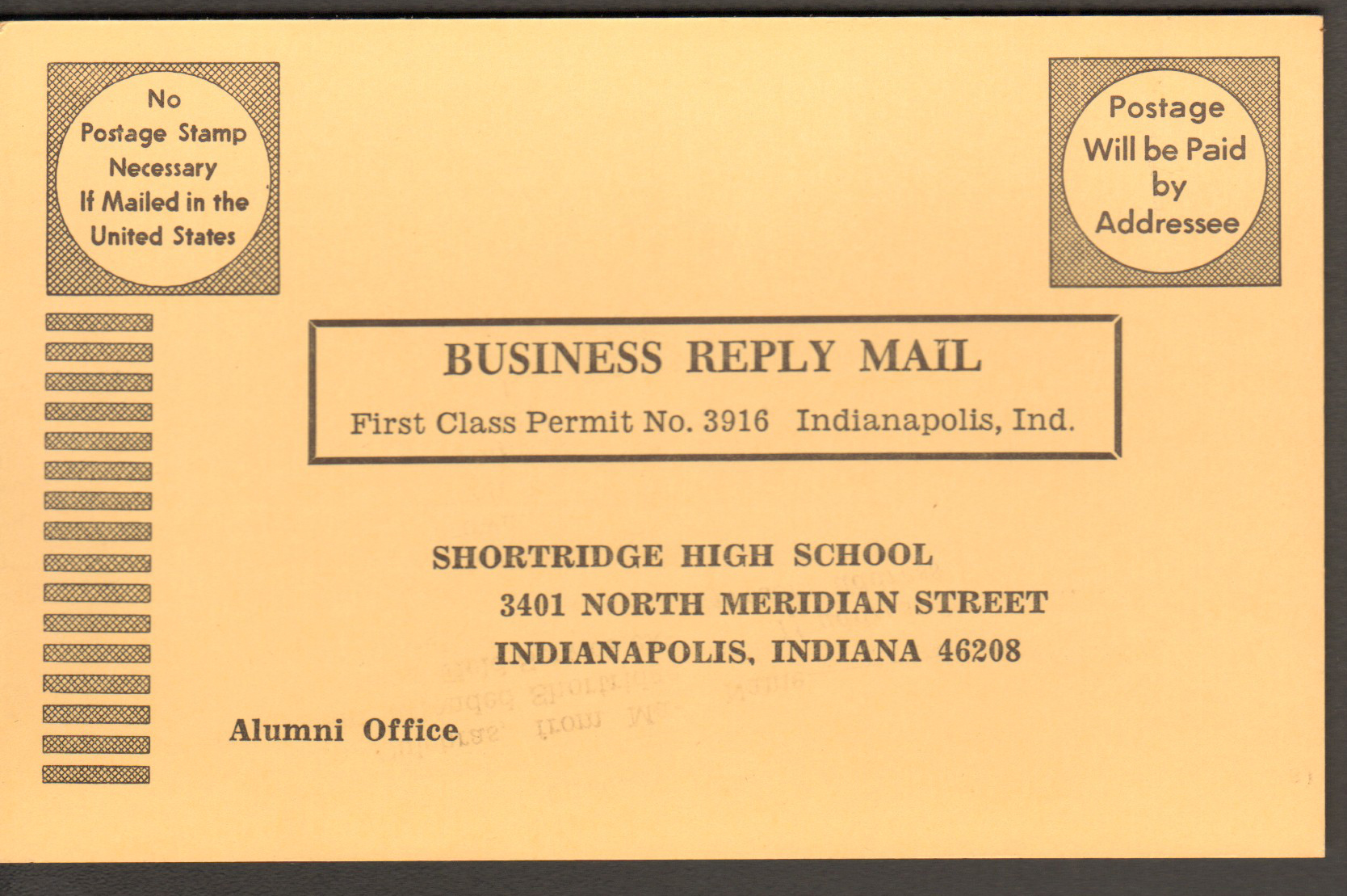 Shortridge High School Alumni banquet reservation card