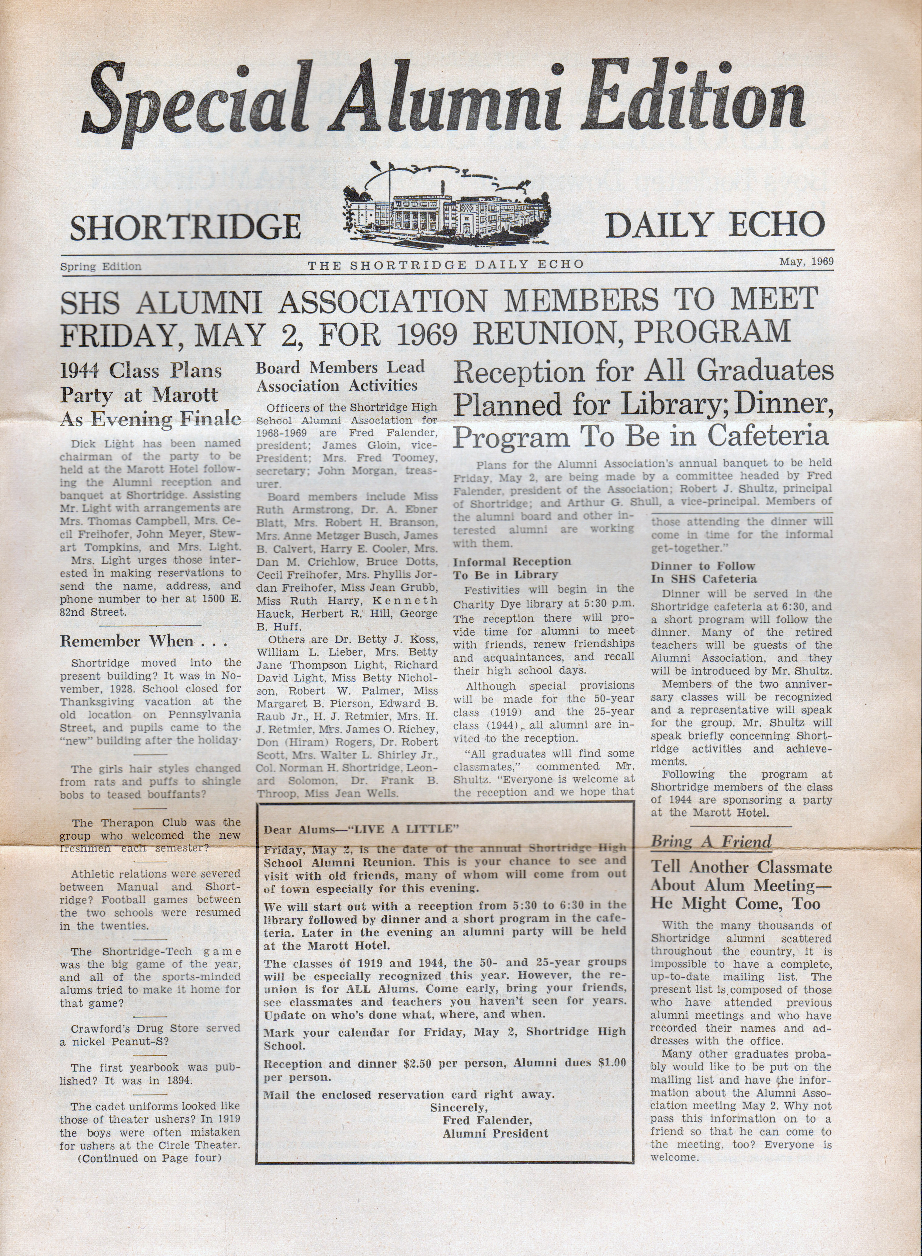Shortridge High School Special alumni Edition Daily Echo May 1969