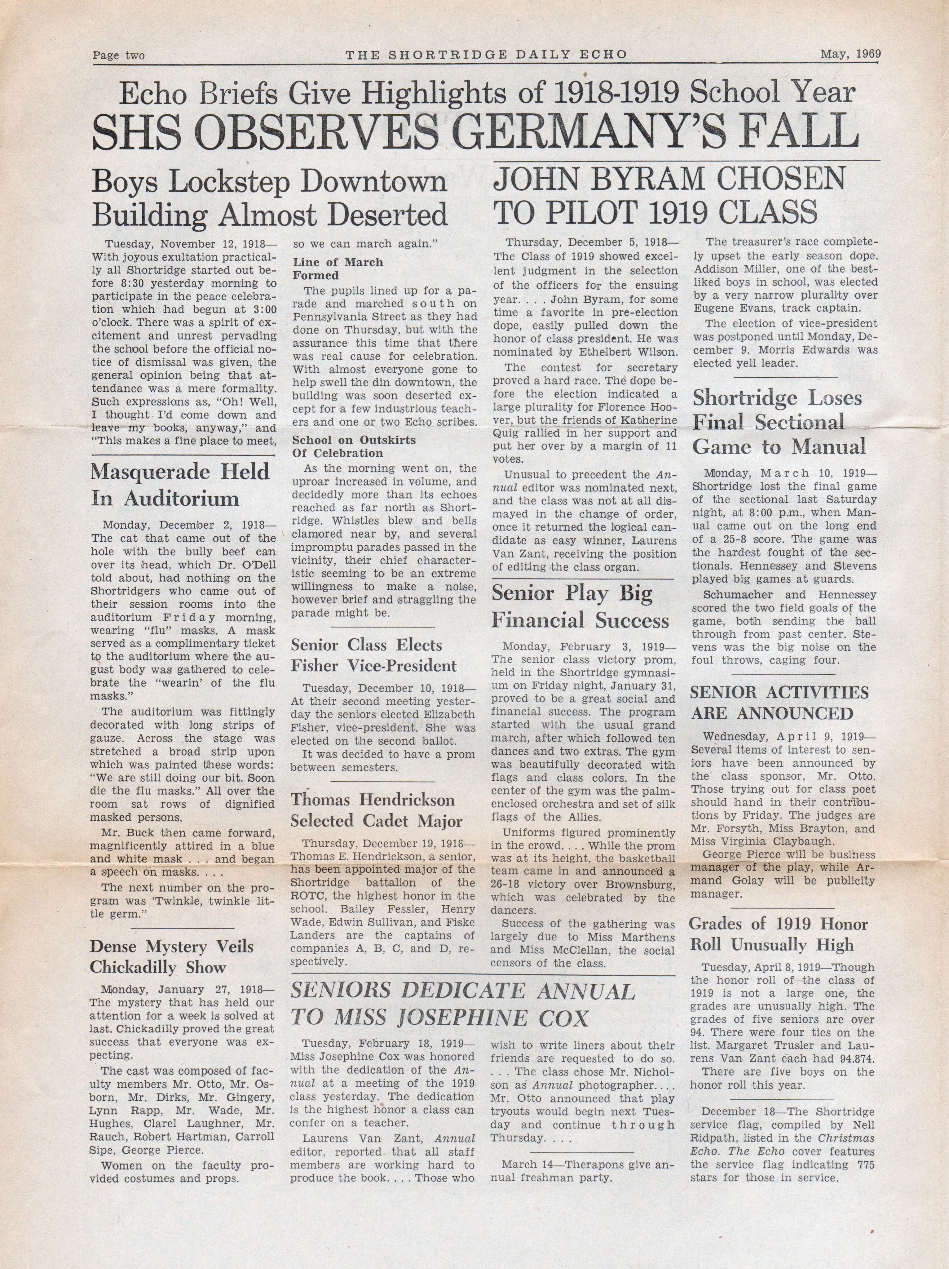 Shortridge High School Special alumni Edition Daily Echo May 1969