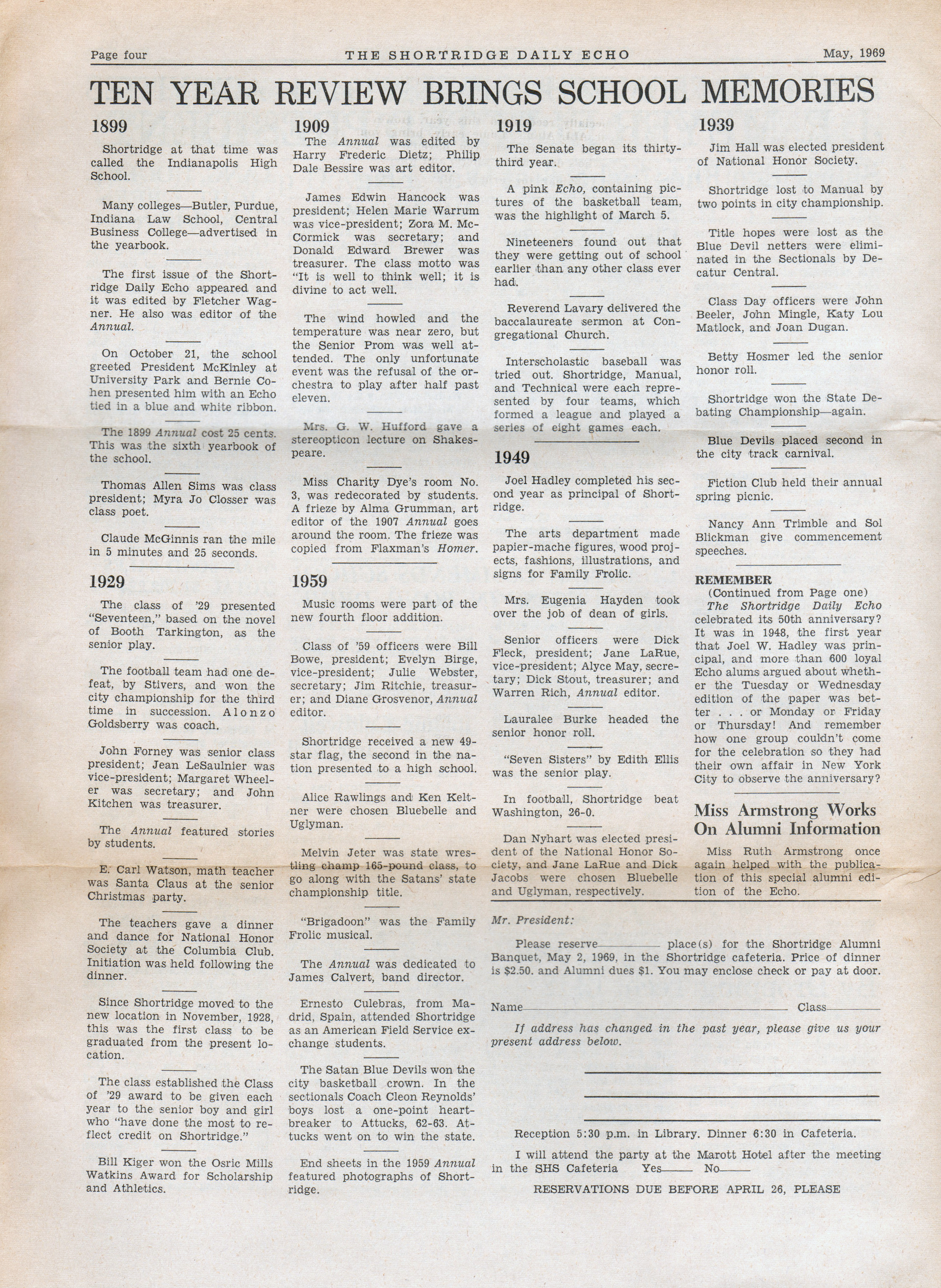 Shortridge High School Special alumni Edition Daily Echo May 1969