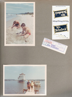 Warren Dunes MI - beach - Randy and Alan. Win Schuler's matchbook cover and receipt.  Randy, Alan and Susan on dock with ship
