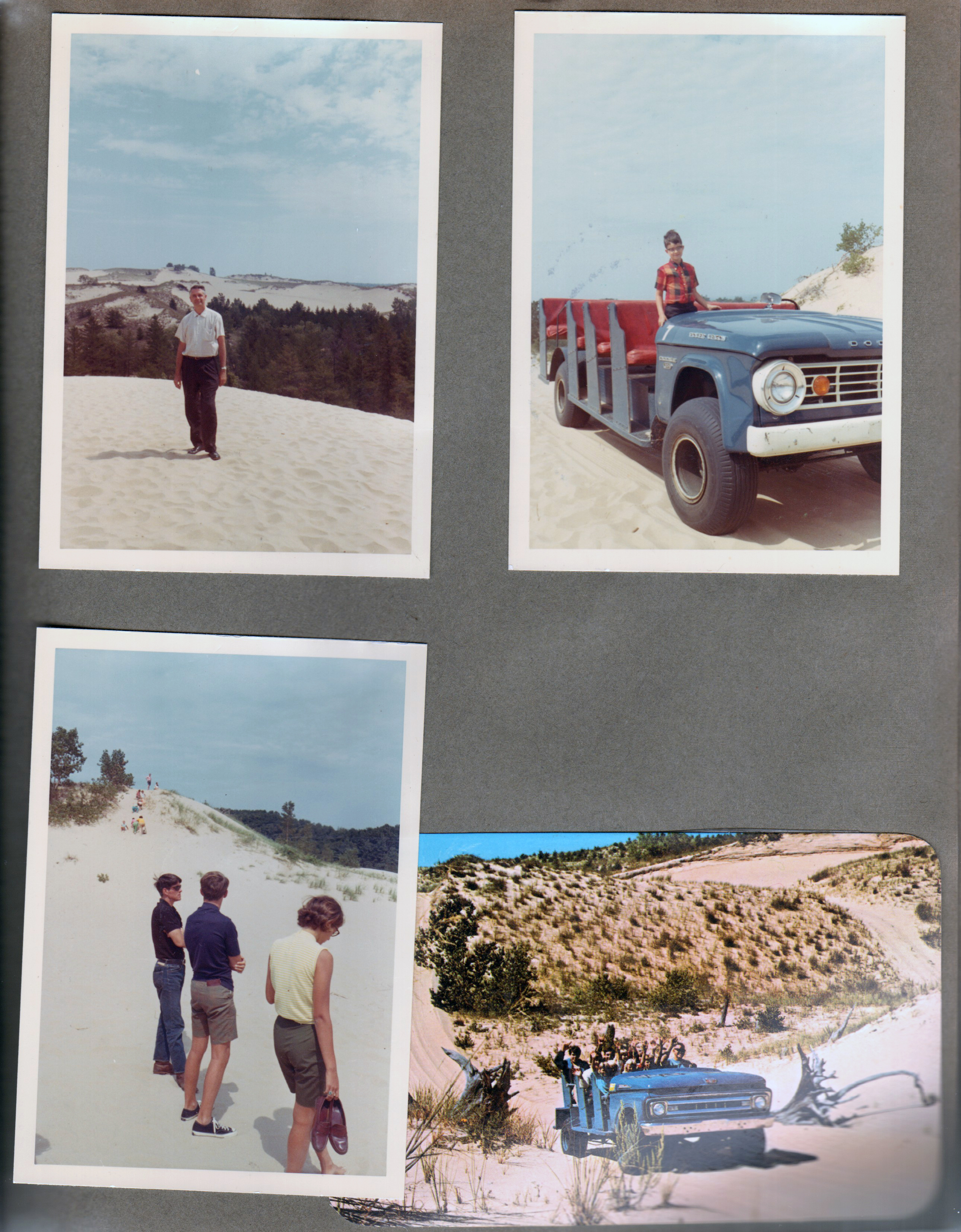 Saugatuck, MI Dune Schooner Ride - John. Alan in dune buggy. Randy, Susan. postcard Saugatuck, MI Dune Schooner Ride 36305-C