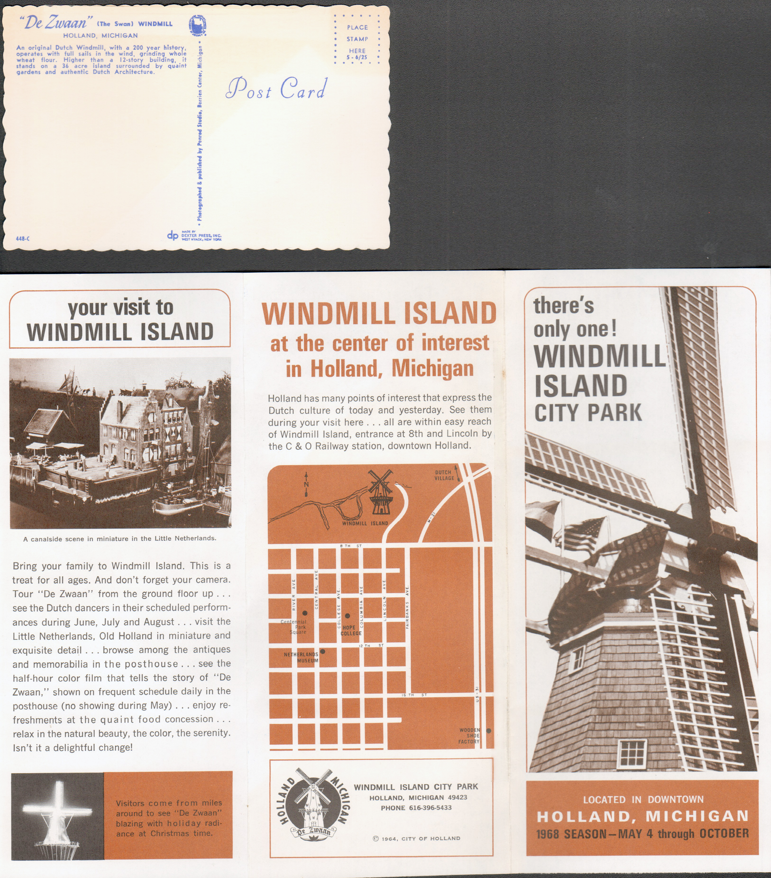 Windmill Island - Holland, MI - brochure. postcard De Zwaan windmill 5 - 6/25 448-C