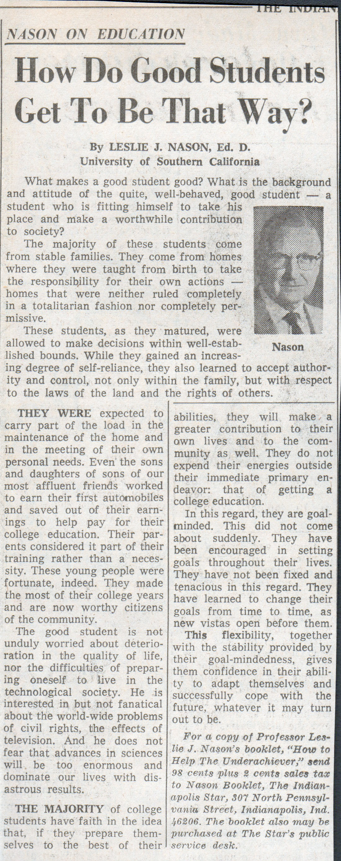 newspaper clipping - good students