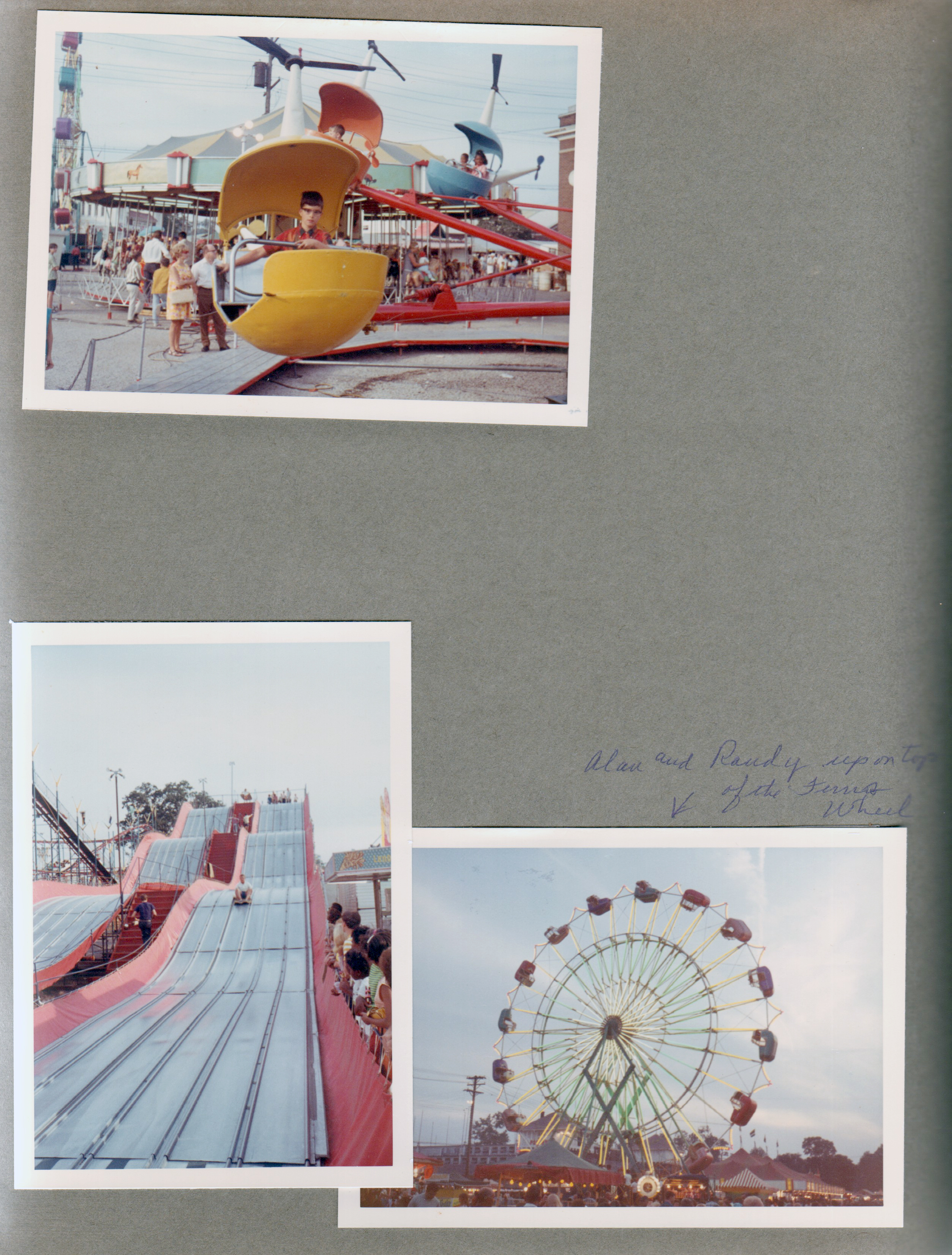 Indiana State Fair - Alan on copter ride. Super slide. Alan and Randy up top of the Ferris wheel