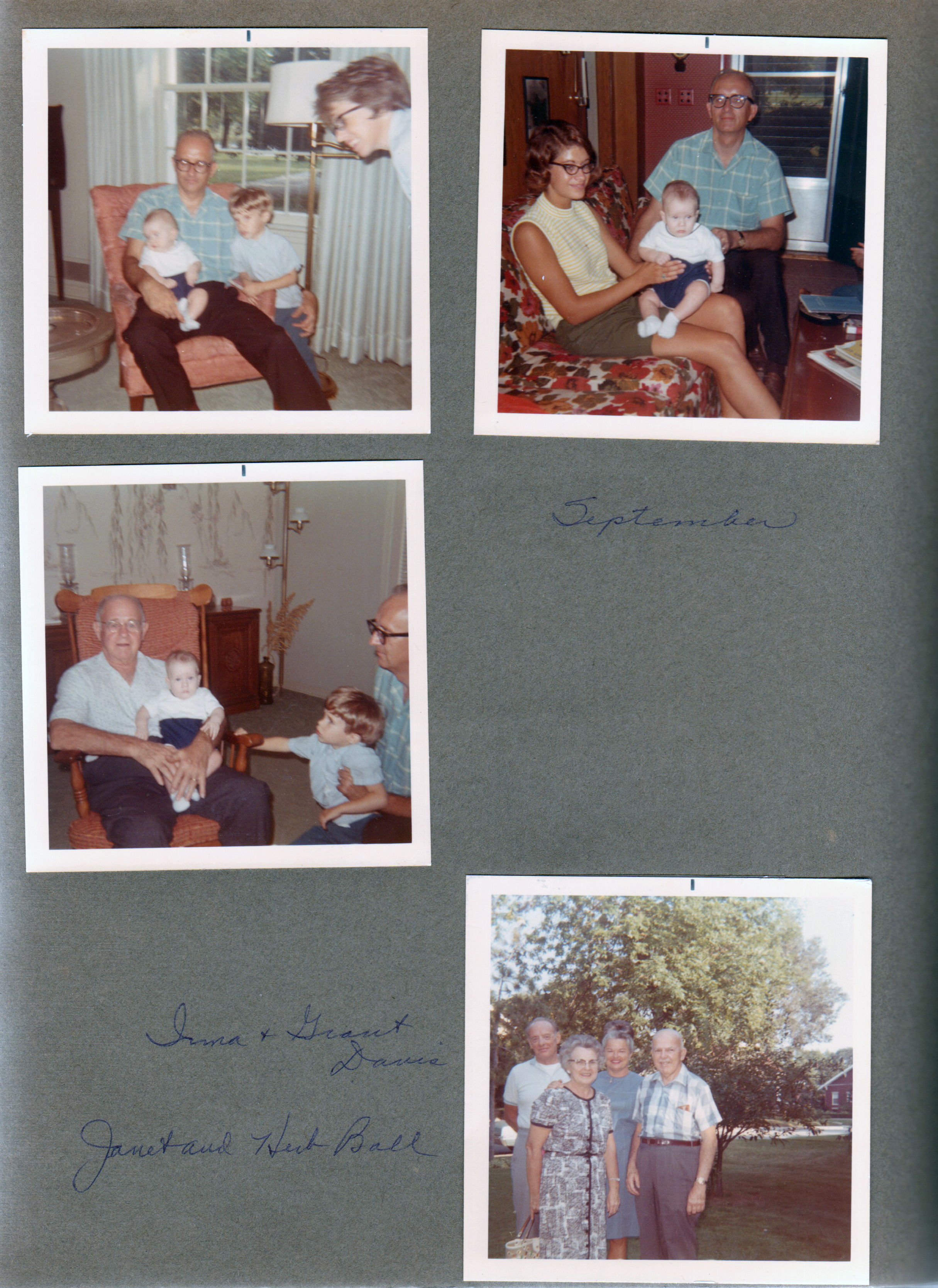 At Warren's house in Kokomo - Bill, Warren, Joe, Sara. Susan, Bill, Warren. Curt, Bill, Joe, Warren. 6122 yard - Irma and Grant Davis (Neptune), Janet and Herb Ball