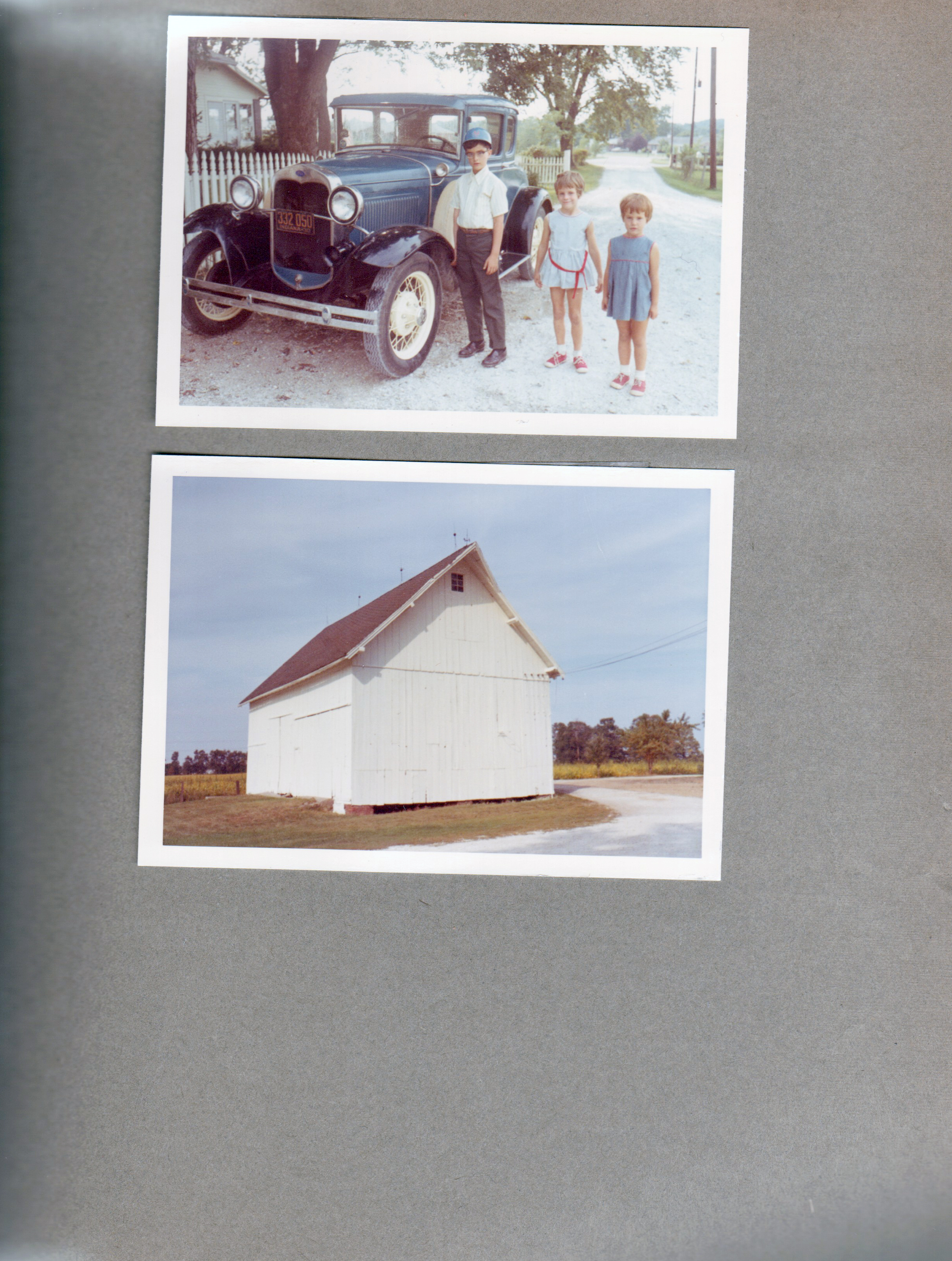 8815 Haverstick driveway - Alan, Mary and Nancy by old Ford.  Barn.