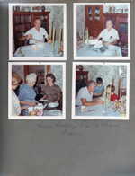 8815 Haverstick dining room - Girstle's birthday. Girstle. Karen, Helen, Rosemary. Girstle, Alan, Mary blowing out candles.