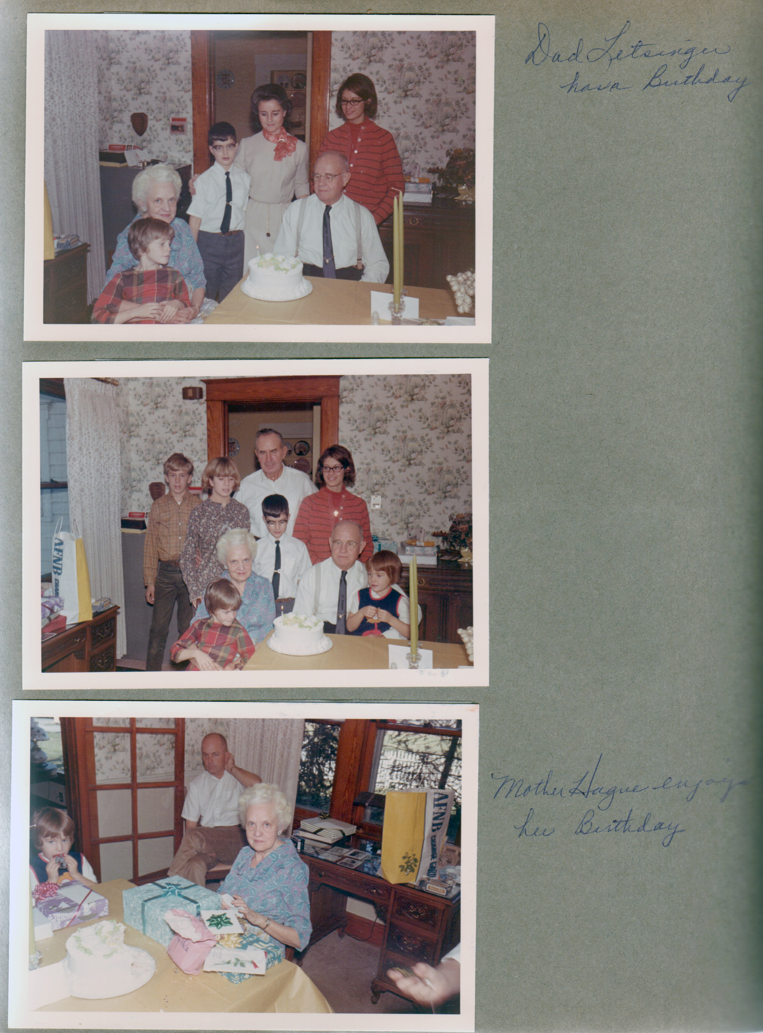 8815 Haverstick dining room - Curt's birthday - Nancy, Helen, Alan, Rosemary, Curt, Susan. Eddie, Karen, Girstle, Mary.