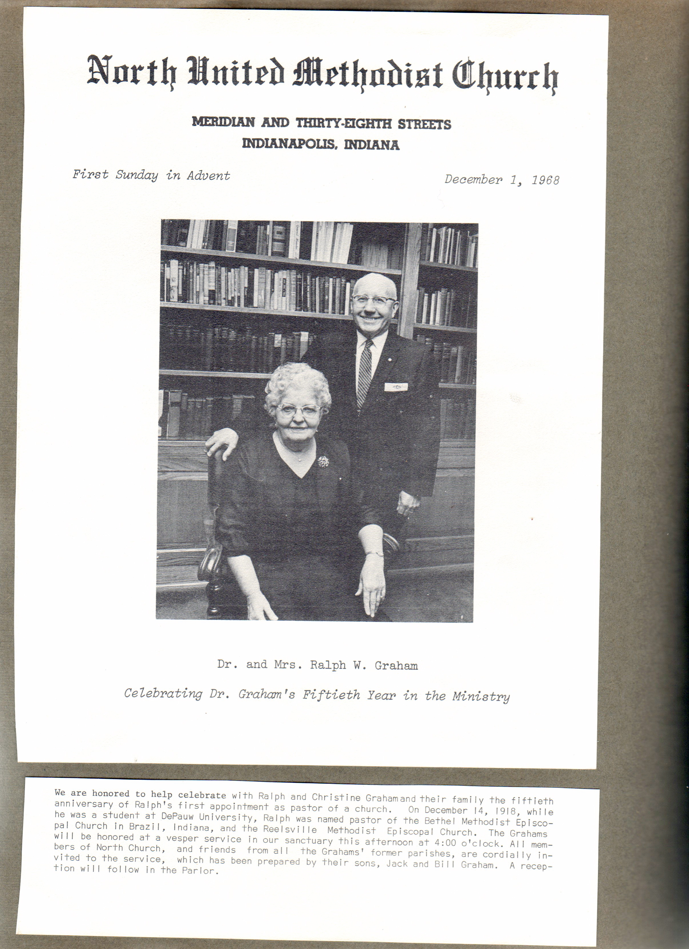 North United Methodist Church program - Dec 1 1968
