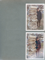 6122 yard - Alan with tall stack of newspapers for paper drive
