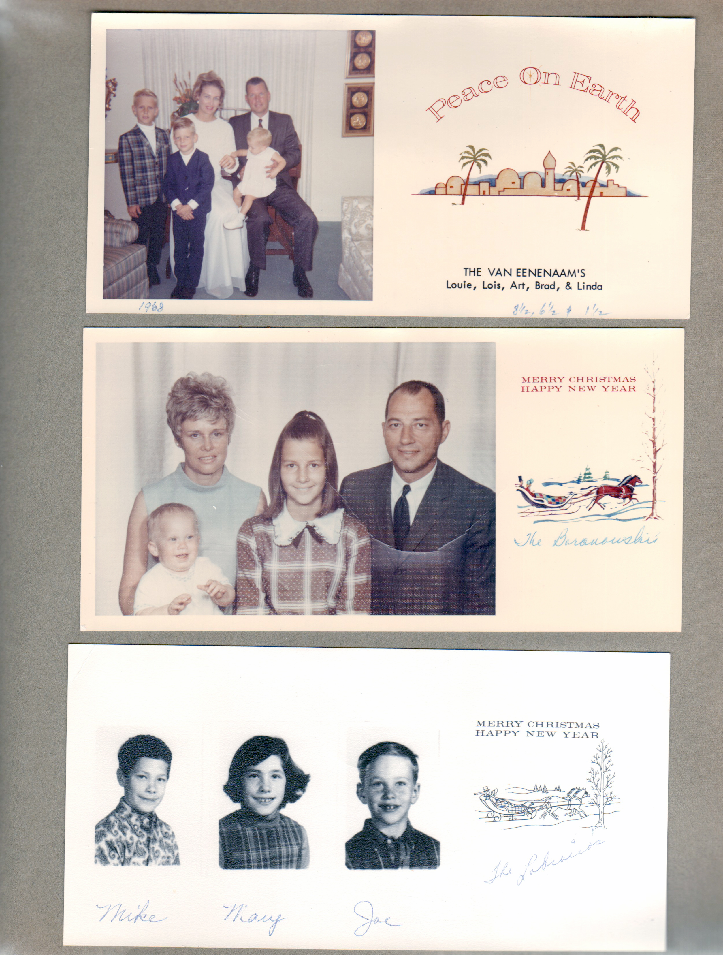 Christmas cards -  Van Eenenaam's. Baranouski. Lobraicos - Mike, Mary, Joe.