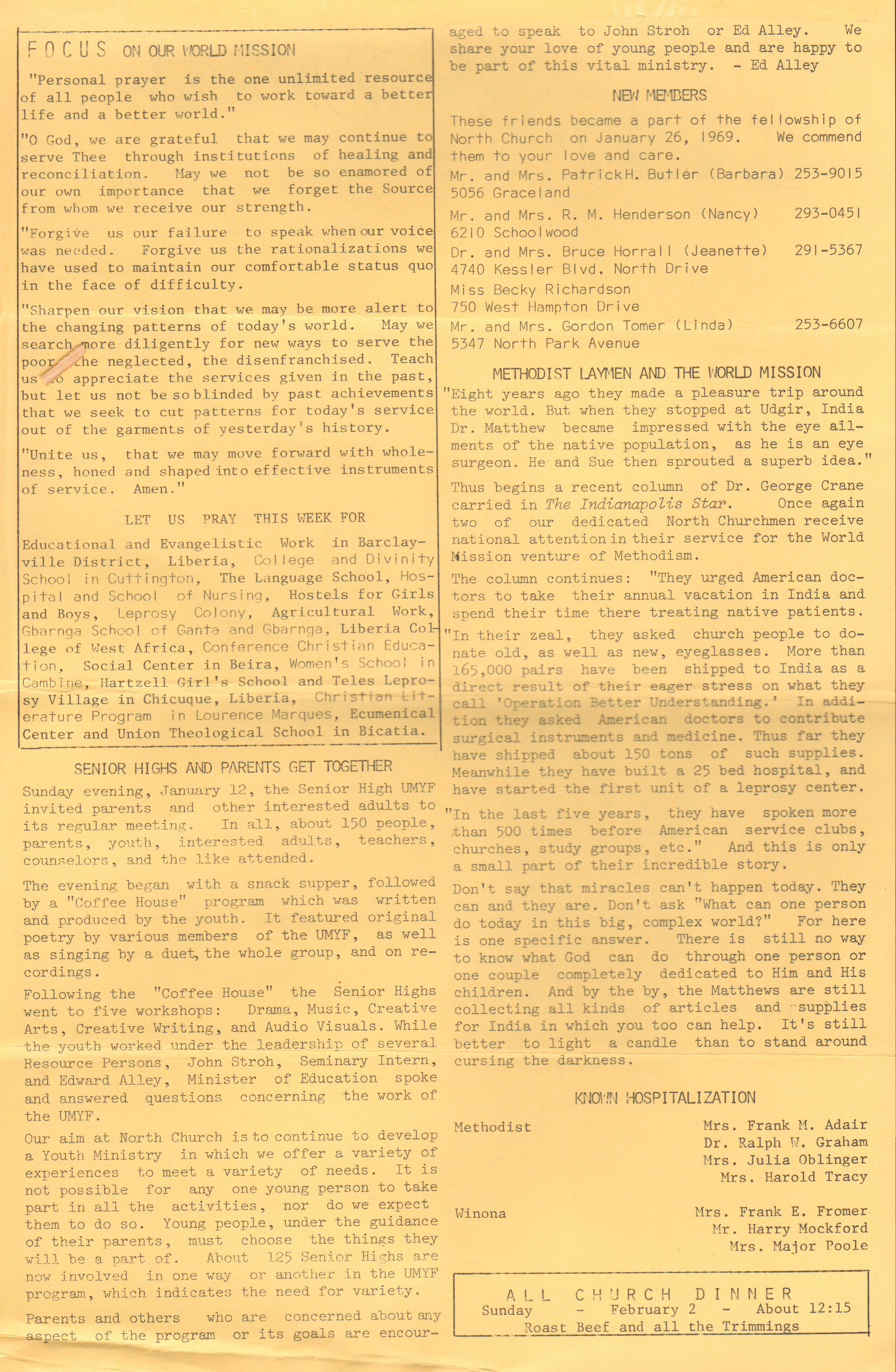 North United Methodist Church North Notes - Jan 29 1969
