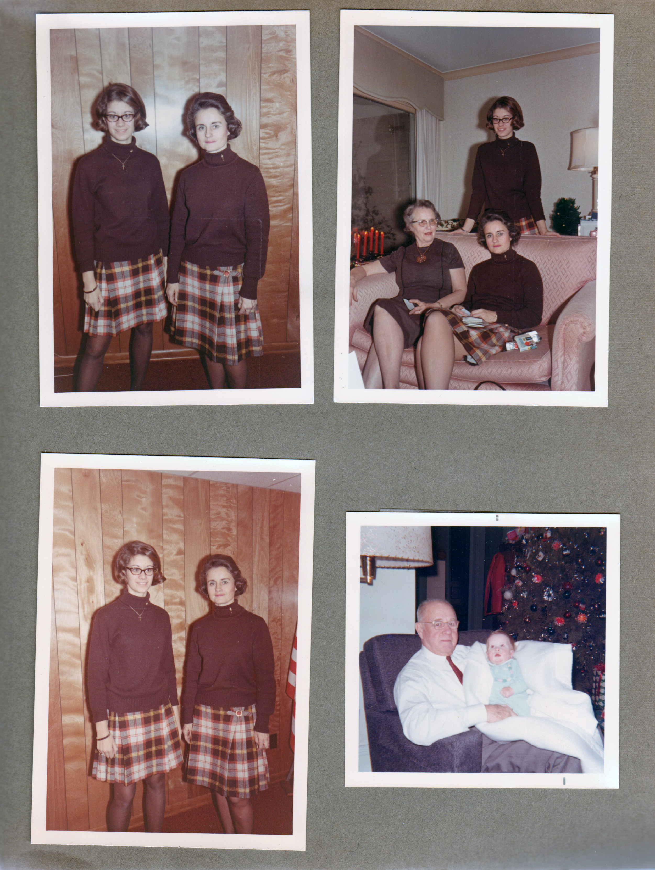 6122 basement -  Susan and Rosemary matching outfits, At Edith's or maybe Edna's house in Castleton - Edith (Hague) Spaulding, Rosemary and Susan.  6122 living room - Curt with baby (Joe maybe) - Christmas tree.