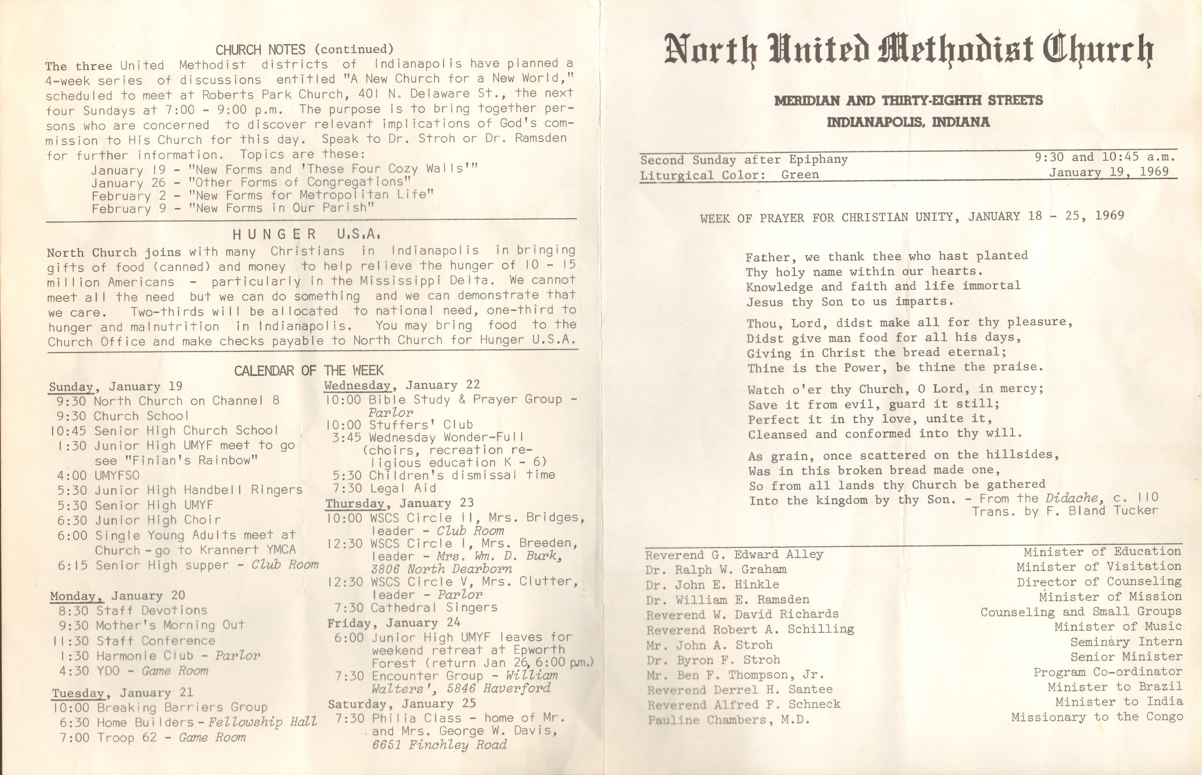 North United Methodist Church program - Jan 19 1969