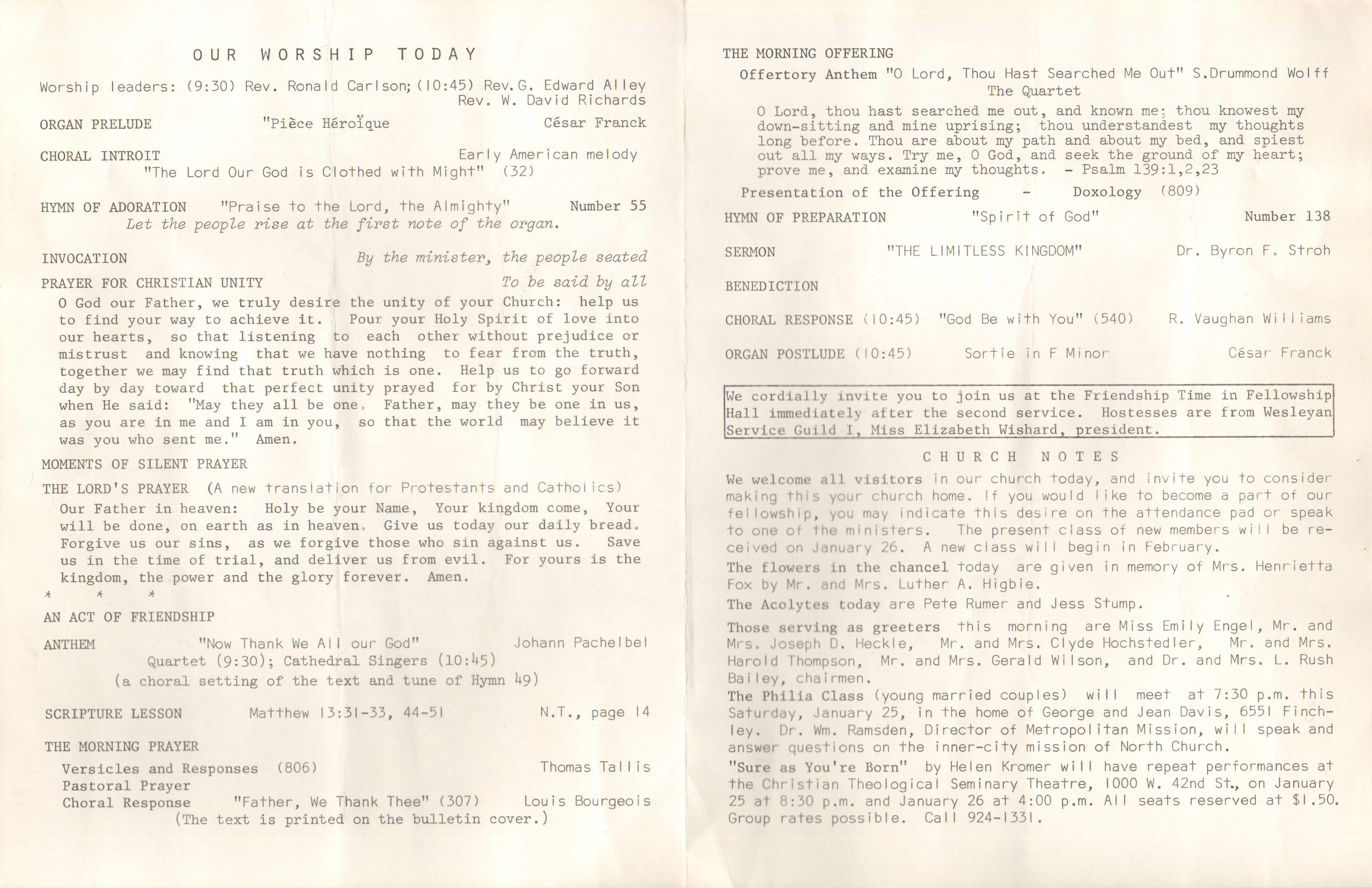 North United Methodist Church program - Jan 19 1969