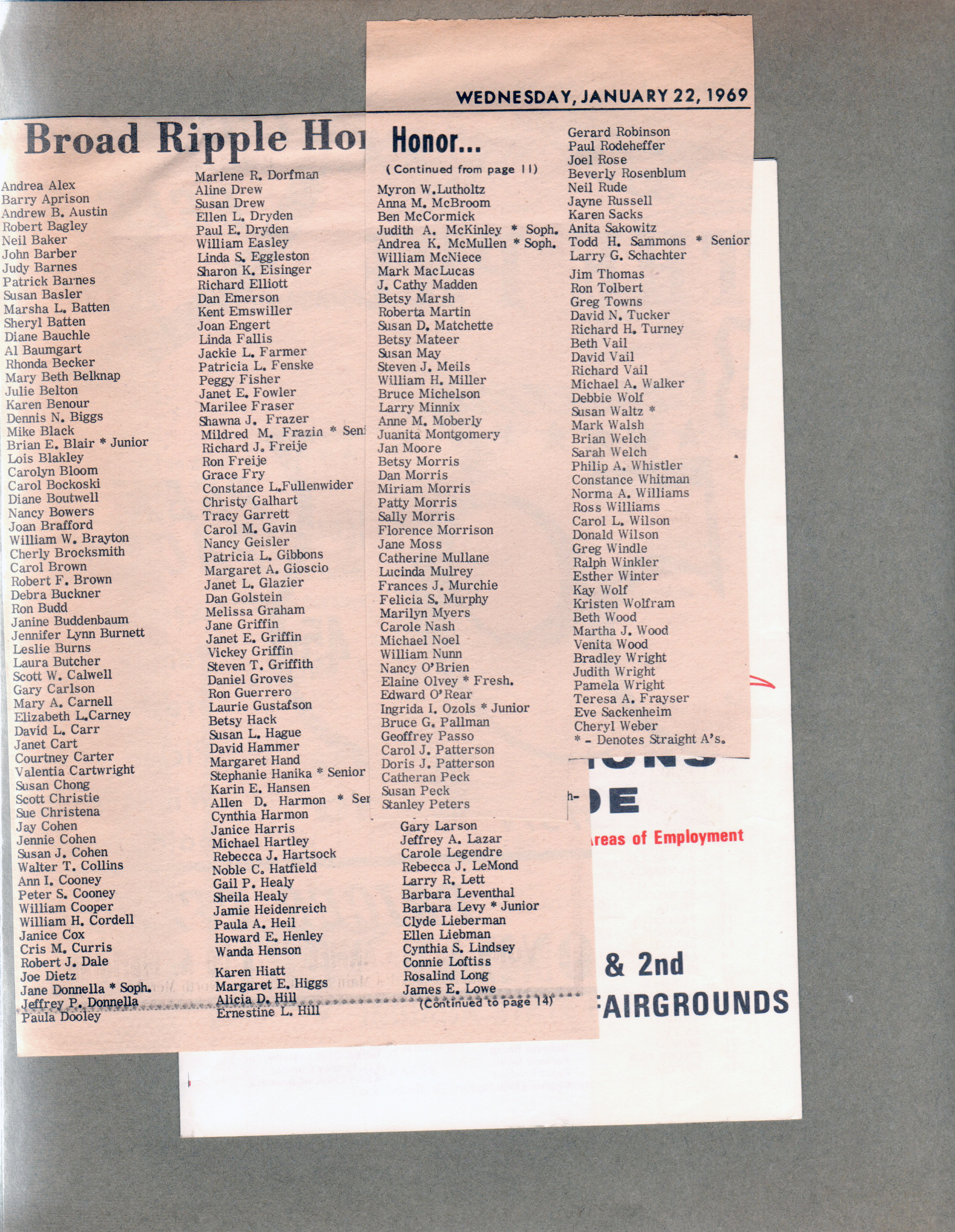 newspaper clipping - BRHS honor roll Susan