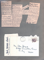 newspaper clipping -  School 80 PTA. BRHS Teahouse. Ripple singers. North United Methodist Church envelope