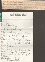 newspaper clipping -  BRHS magazine awards. North United Methodist Church letter from Stroh to Rosemary.