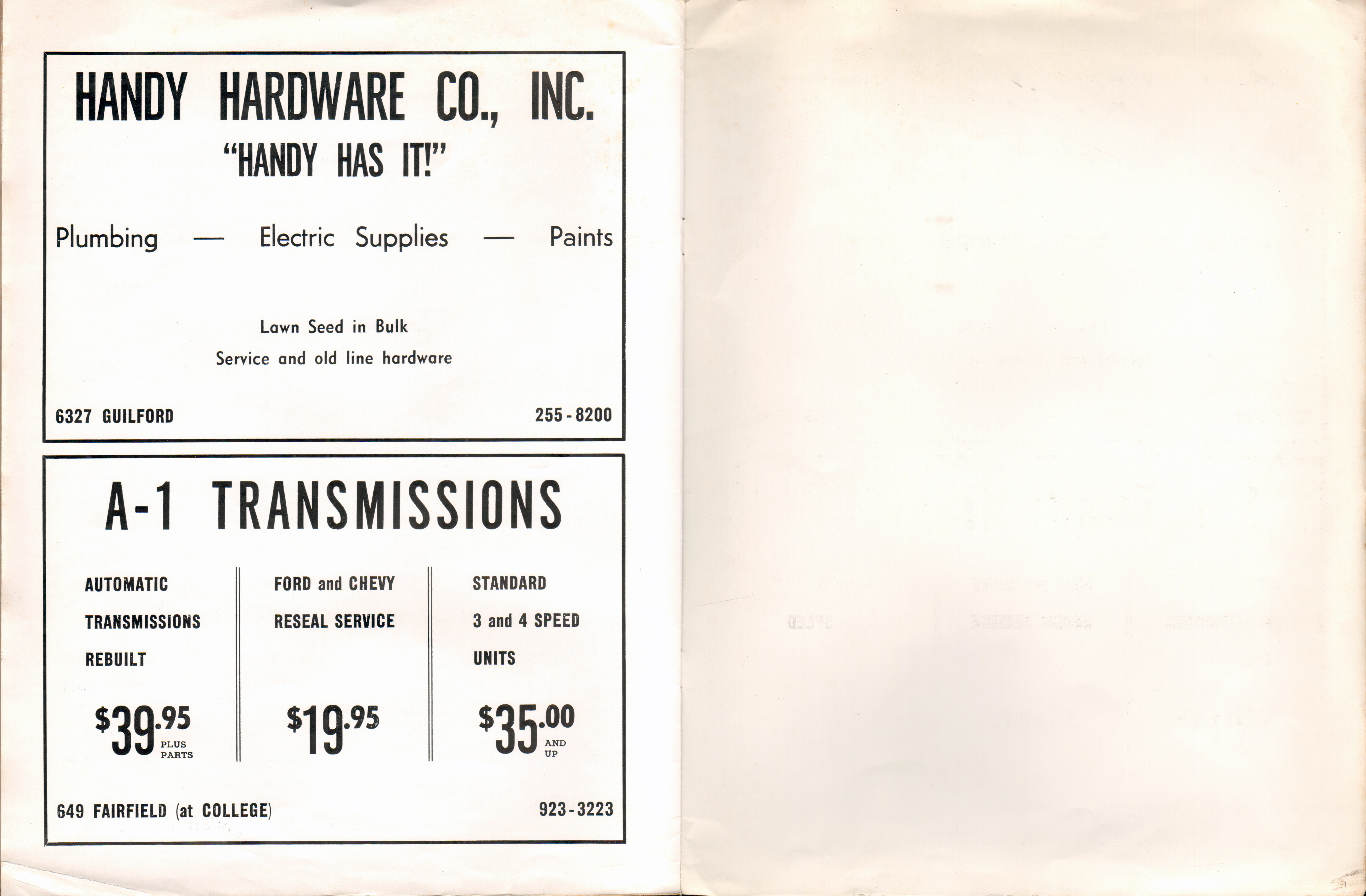 BRHS Ripples Acts 1969 program - Handy Hardware ad