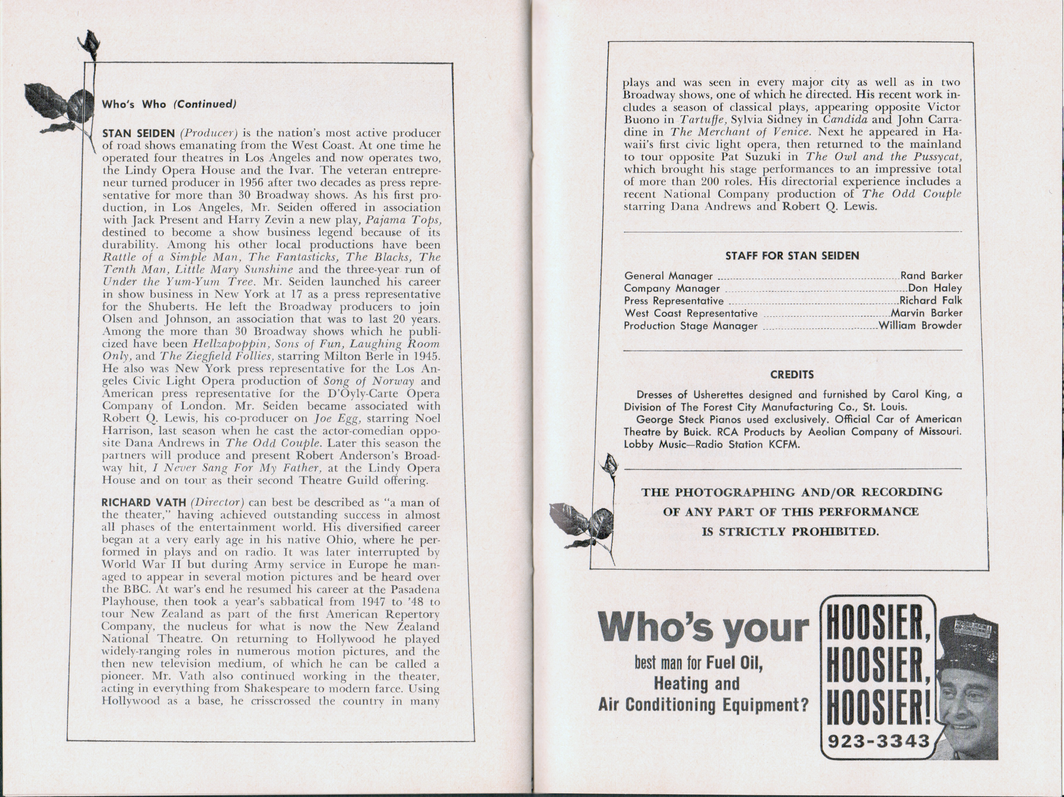 Clowes Memorial Hall program - Come Blow Your Horn