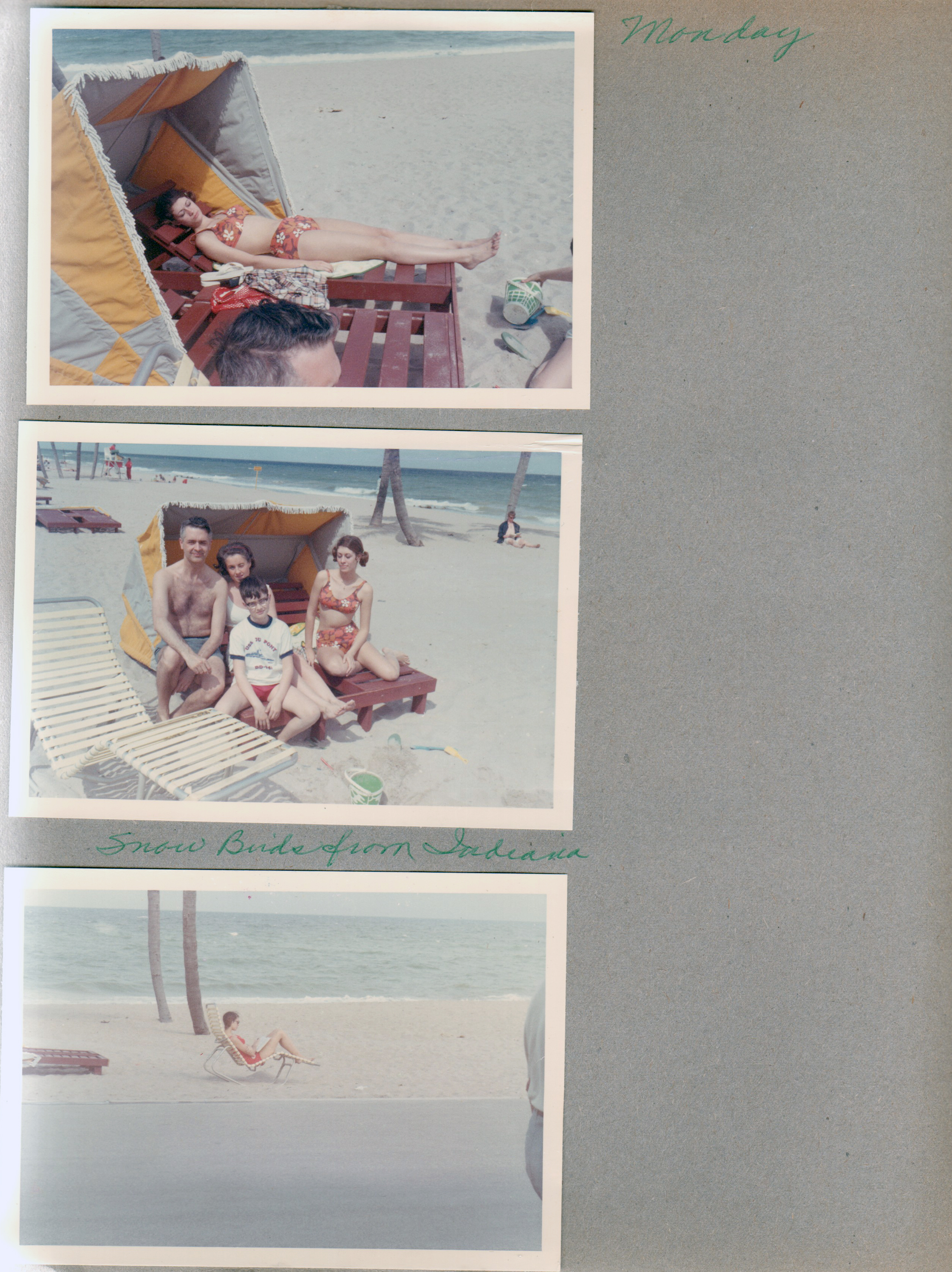 Hollywood Beach Neptune Apts - Susan in cabana. John Rosemary, Alan, Susan in cabana. Susan in lounge on beach.