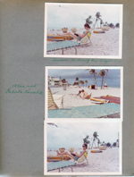 Hollywood Beach - Susan studying Algebra in lounge on beach. Alan and Roberta Kowalik on beach.