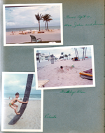 Hollywood Beach - from apt 9 at Neptune. Alan burying himself in sand. Roberta climbing palm tree.