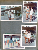 Hollywood Beach - Neptune John and Rosemary by chairs under awning on broadwalk. Susan. Alan at Woodbury Apts mosaic mural.