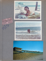 Hollywood Beach -  Florida Theater tickets - Support Your Local Sheriff. Rosemary on beach. Susan in surf. postcard Fishing pier at Dania Beach MD-2 36974 