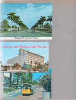 postcard Hollywood-by-the-Sea FL Hollywood Boulevard Con. 4752 96150. postcard  Greetings from Hollywood-by-the-Sea FL  Diplomat Hotel FNC-4211 43799. postcard Exotic Lincoln Mall, Miami Beach sightseeing tram  FNC 4442 57364.