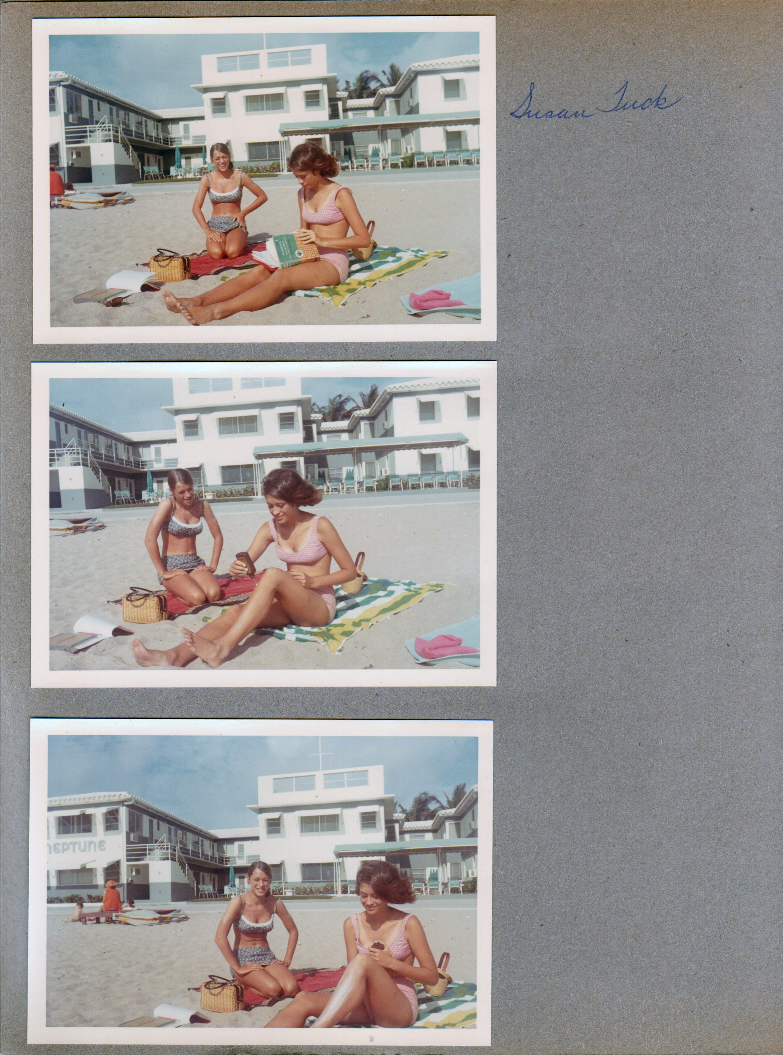 Hollywood Beach - Susan and Tuck on beach in front of Neptune