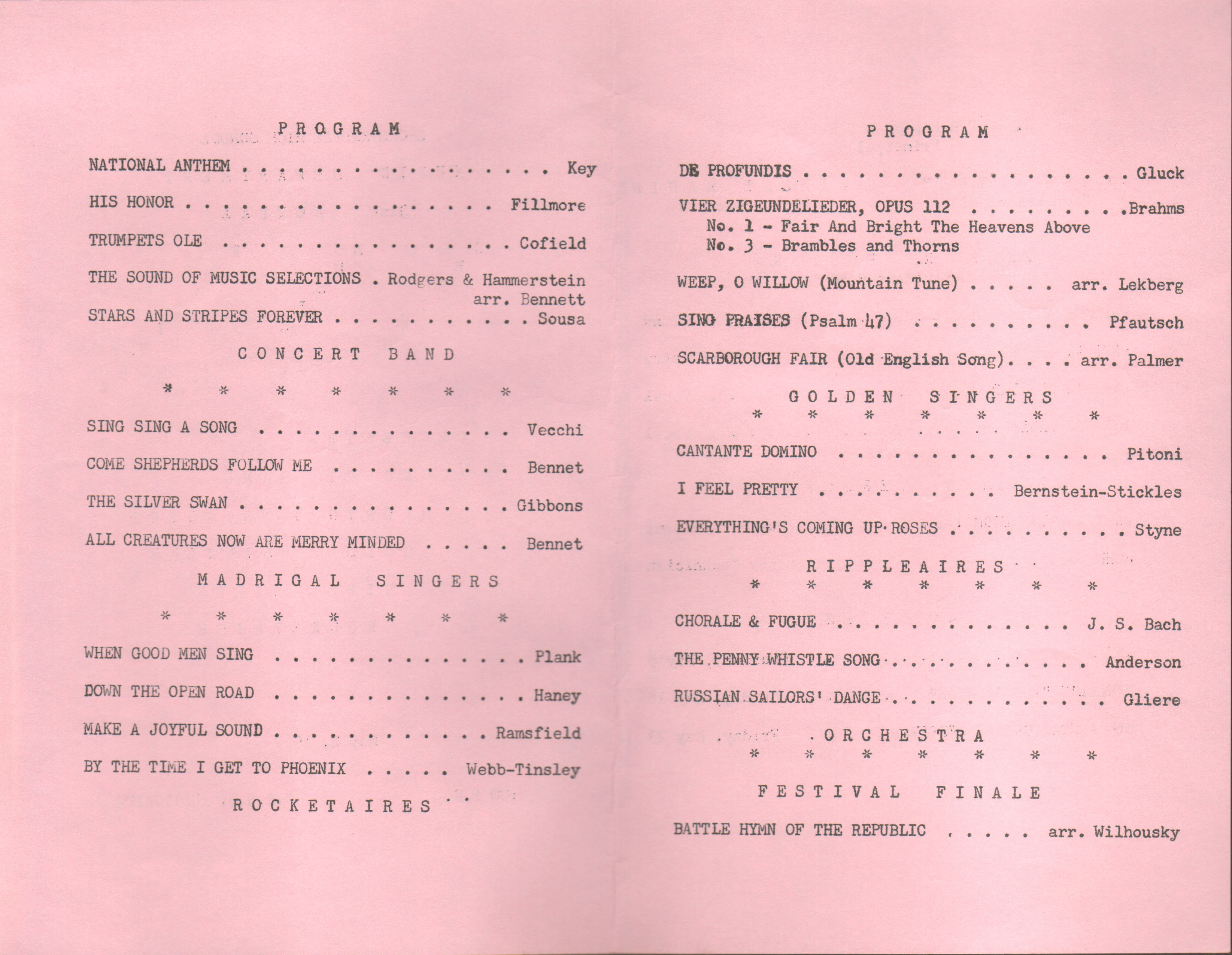 BRHS Spring Music Festival program