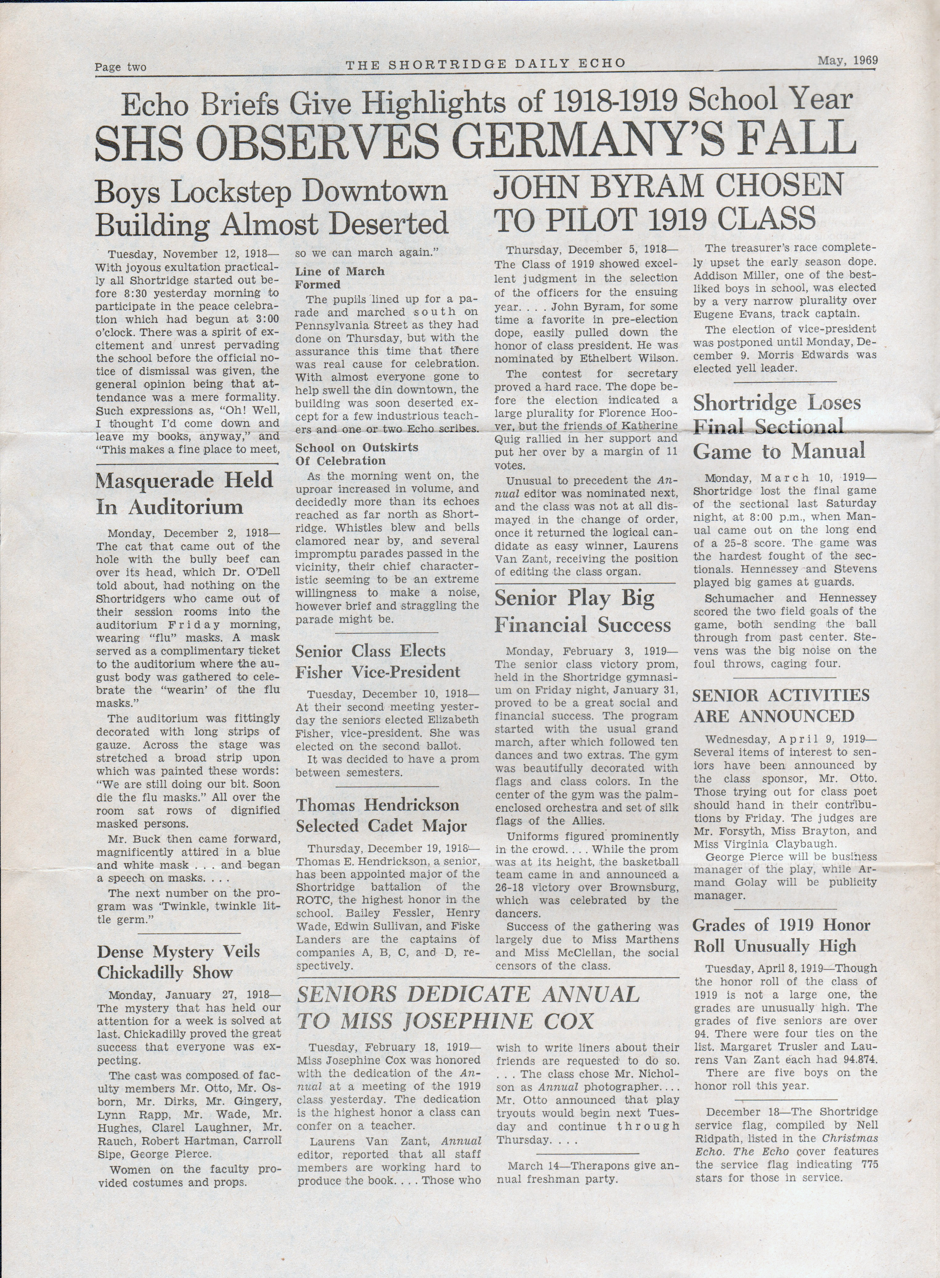 Shortridge HS  Daily Echo special alumni edition May 1969