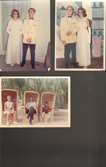 loose photos - 6122 living room - prom photos - Susan and Randy Smith. Dutch Village MI - Rosemary, John, Alan in wicker chairs