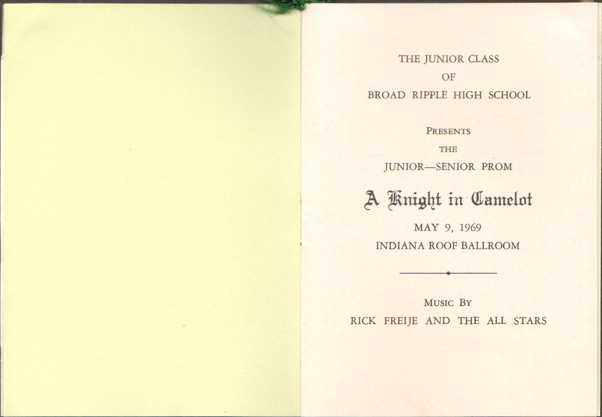 BRHS Prom program - A Knight in Camelot - Indiana Roof Ballroom