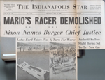 newspaper clipping - Mario's racer demolished