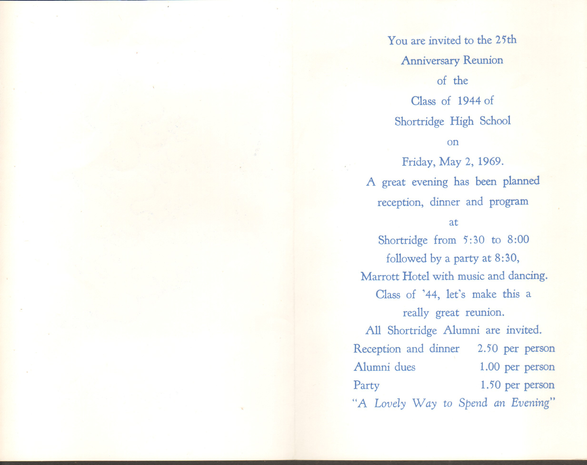 Shortridge Annual Reunion 1944 invitation